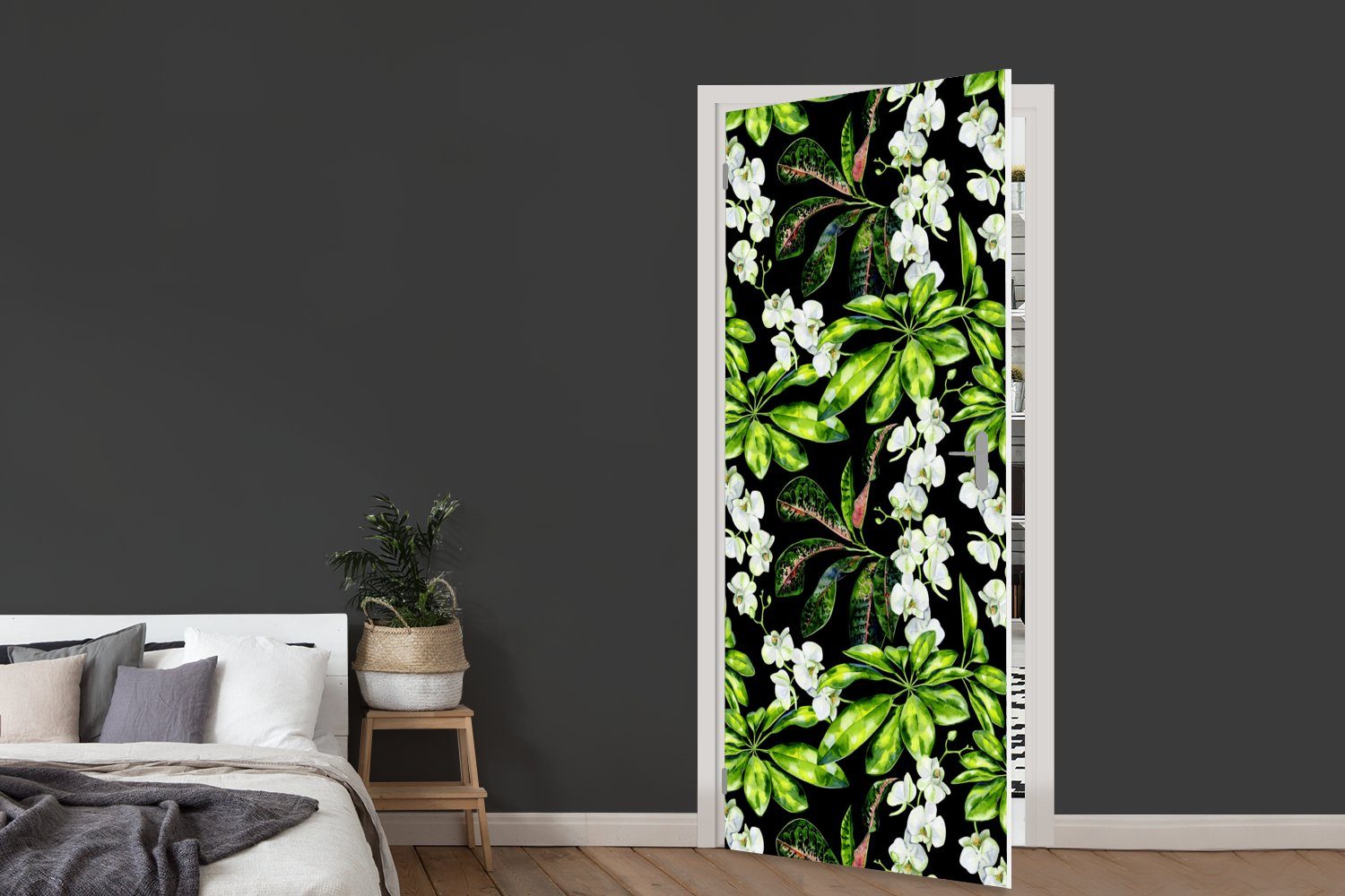 Tür, cm Orchidee Blatt St), für (1 - bedruckt, 75x205 Türaufkleber, Türtapete Fototapete Muster, MuchoWow - Matt,