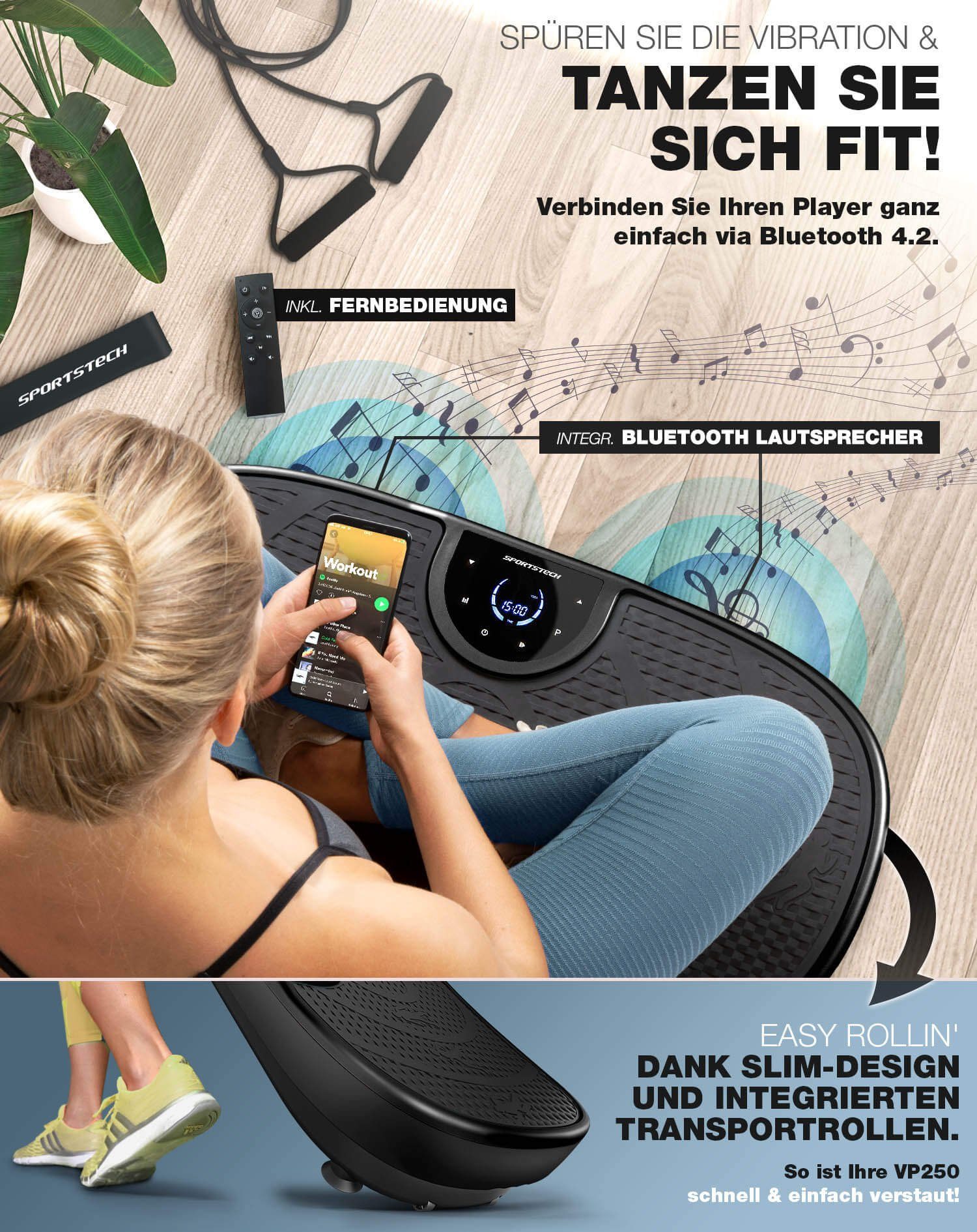 Sportstech Vibrationsplatte VP250, Curved Design, 200W Motor, LED-Display