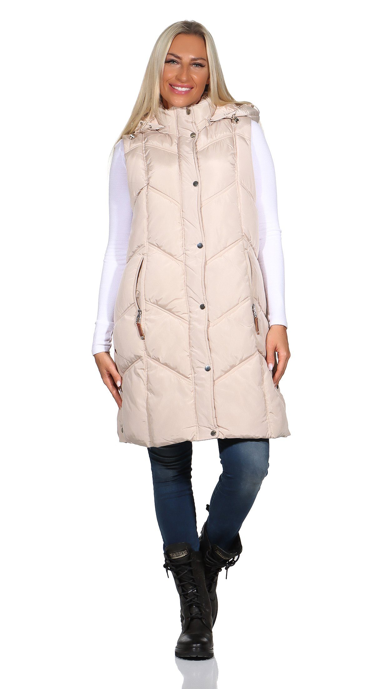 Aurela Damenmode Steppweste Damen Longweste mit moderner Steppung abnehmbar günstig online kaufen