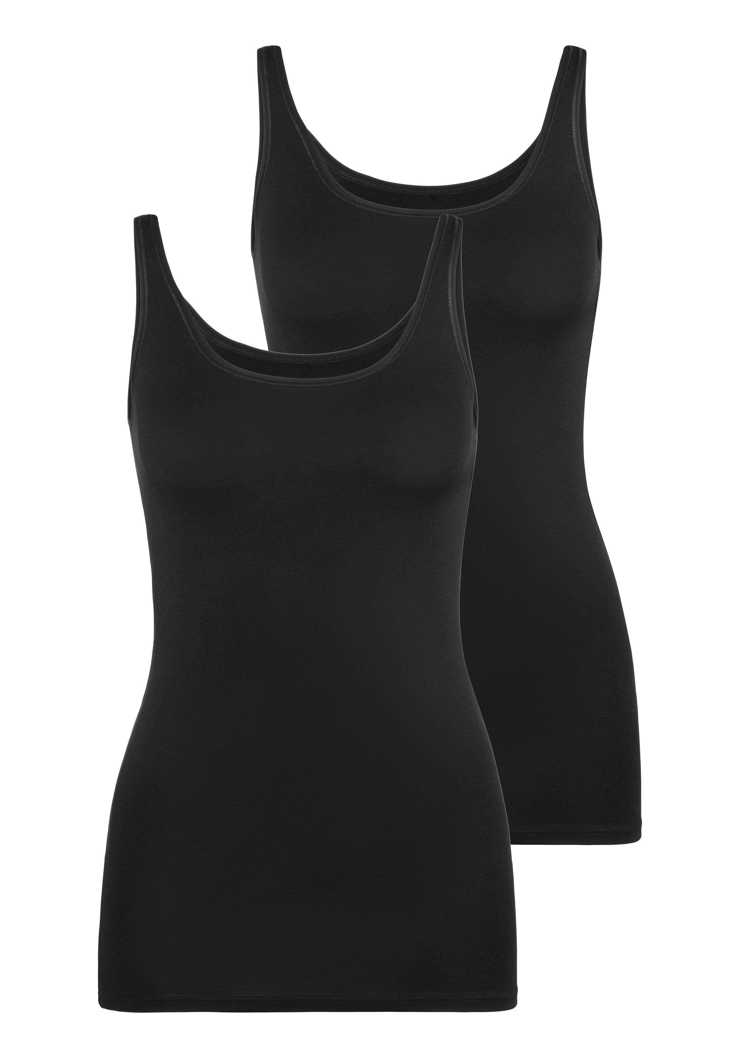 mit Schiesser elastischer Unterhemd (2er-Pack) schwarz Single-Jersey-Qualität