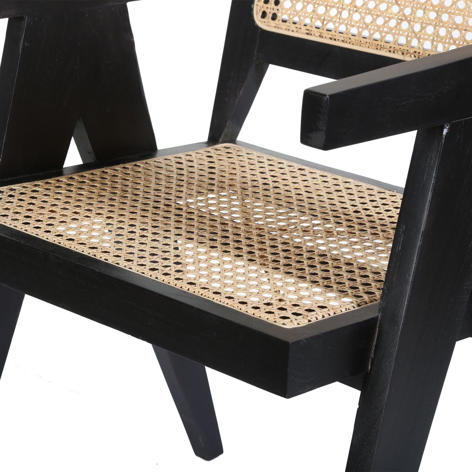 Casa Moro Rattanstuhl Sessel Retrostuhl mit Schwarz Stück breit für Unikat Lounge Jedes Teak NICO Kunsthandwerk, Garten Esszimmer), (Armlehnstuhl Rattan stabil Armlehnen ein Küche Terrasse &
