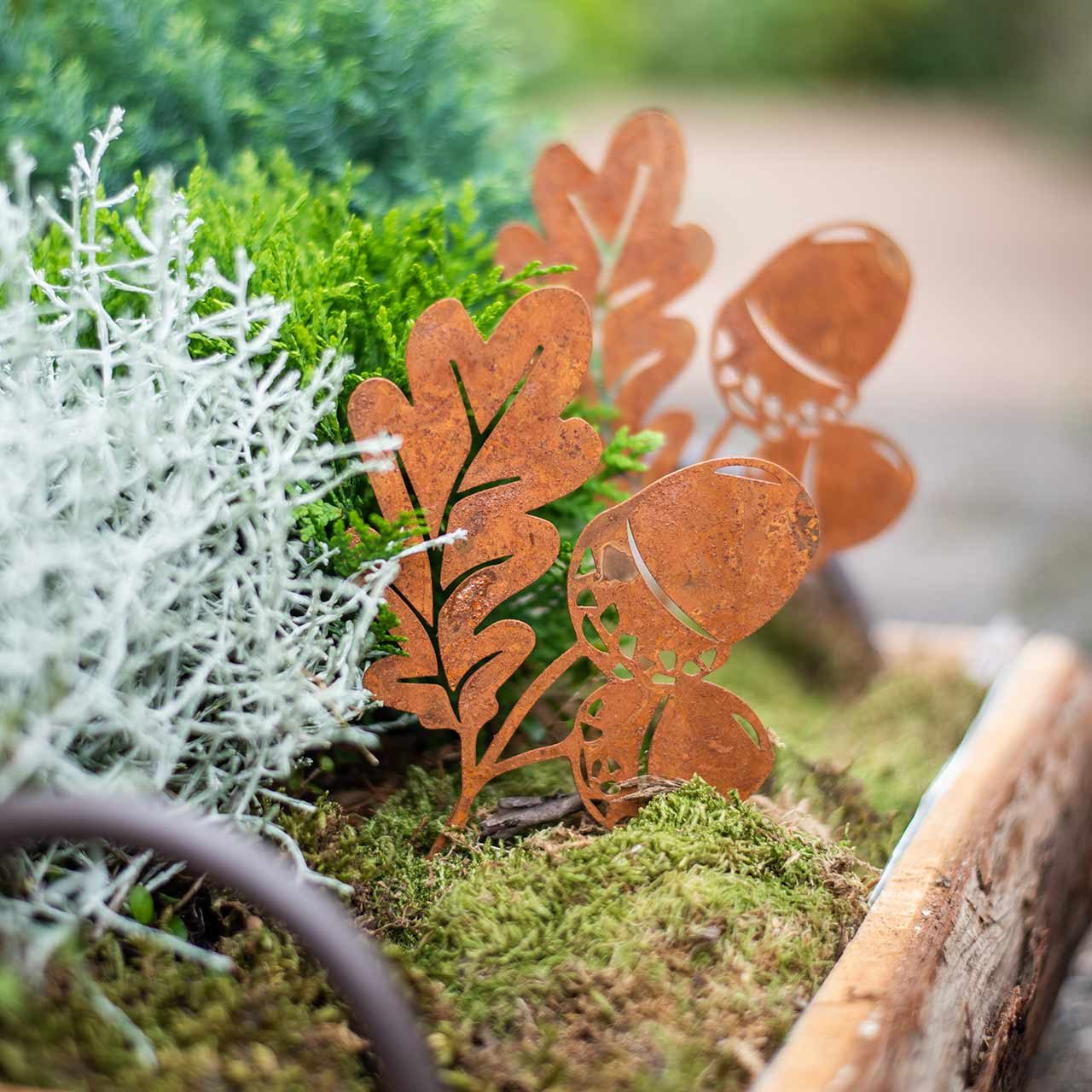 Viana Gartenfigur Gartenstecker Eicheln Blatt Edelrost günstig online kaufen