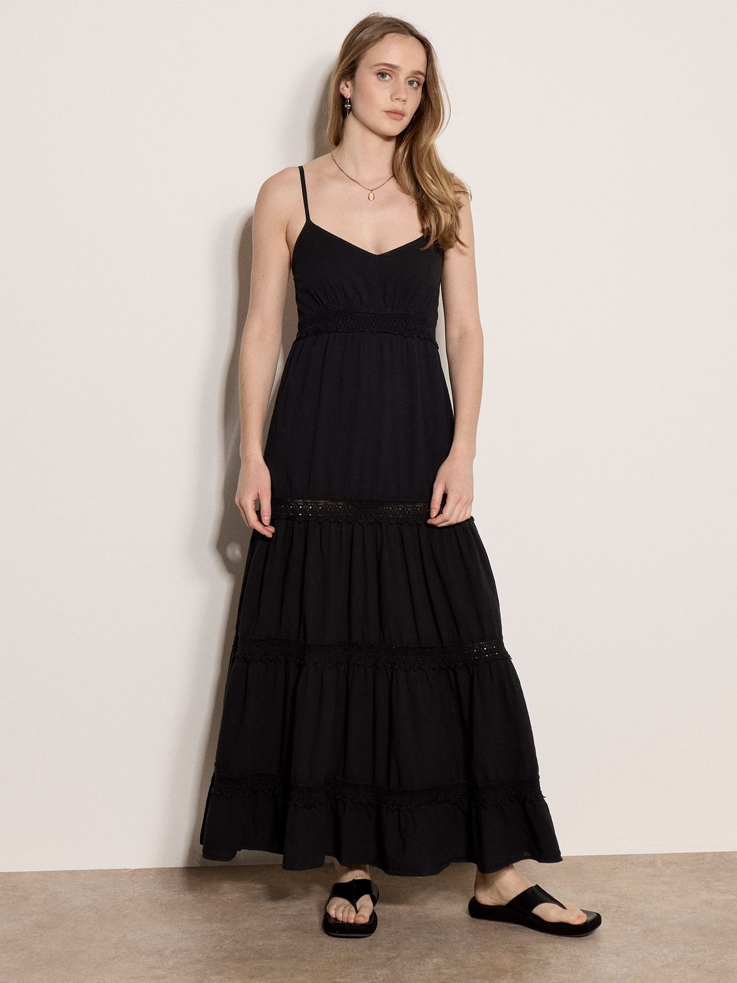 Apricot Spitzenkleid Maxikleid mit Häkelverzierung