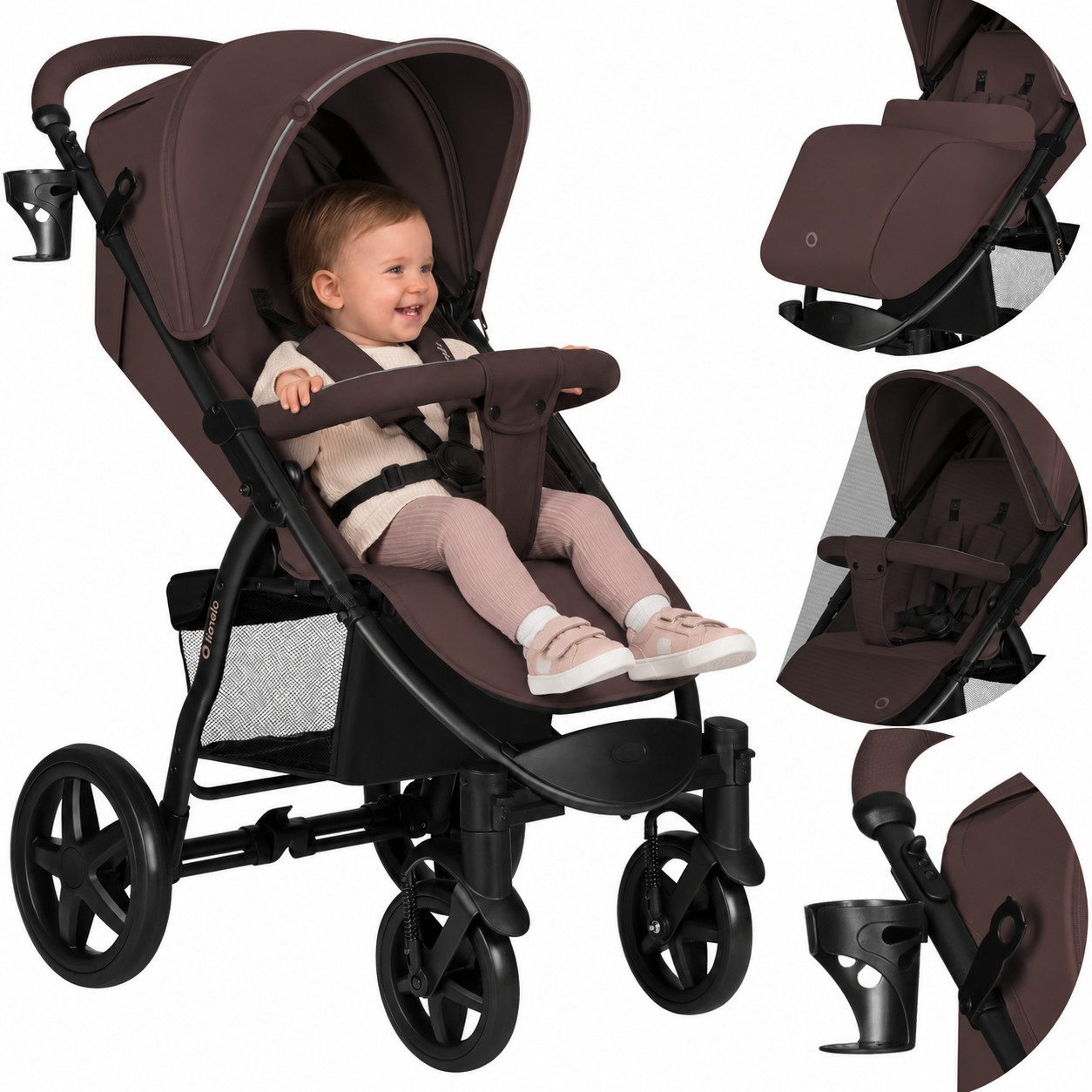 lionelo Kinder-Buggy ANNET PLUS, (Set), Große ER-Räder/Federung/XXL-Verdeck/volle Verstellbarkeit