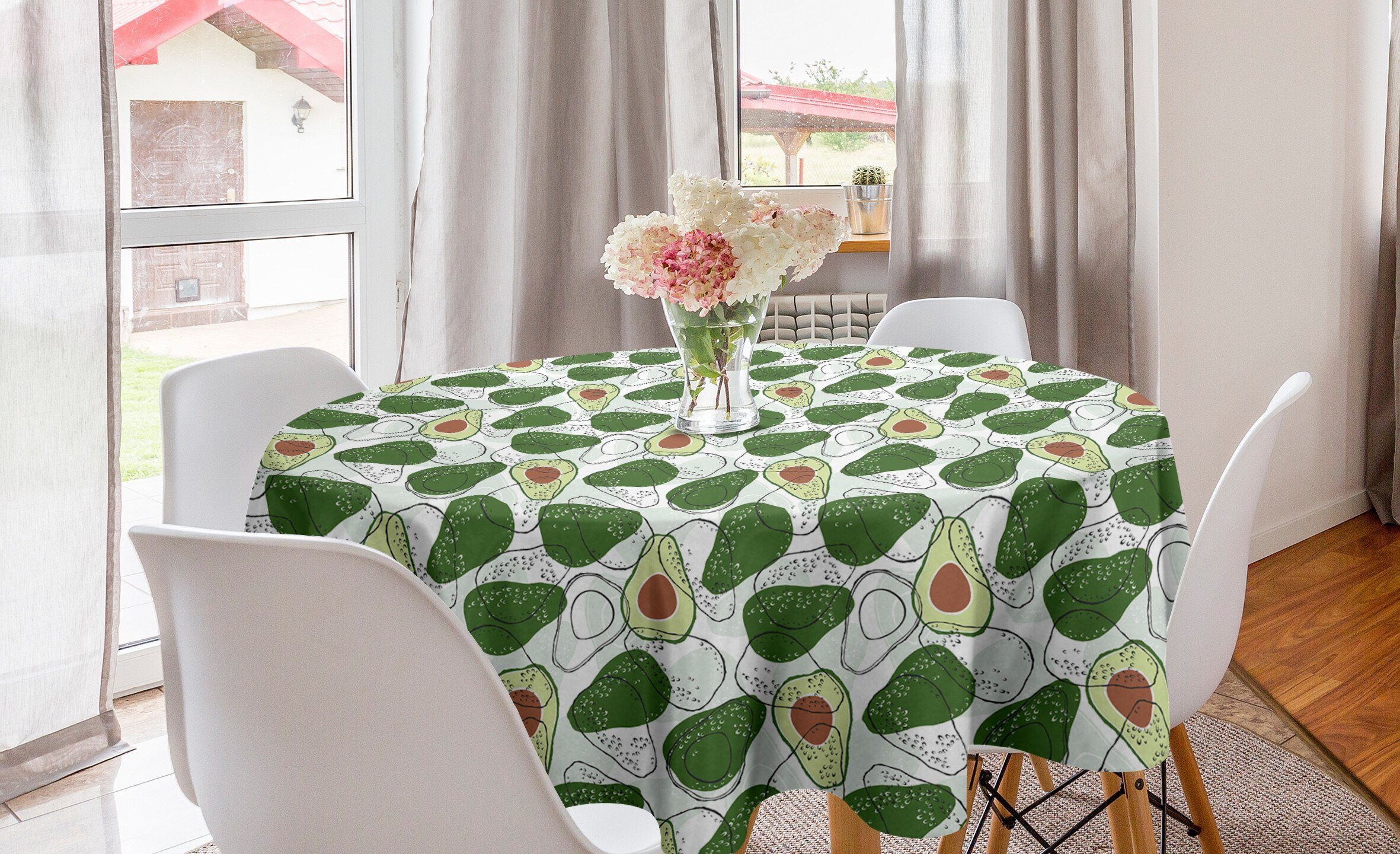 Abakuhaus Tischdecke Kreis Tischdecke Früchte Hand Abdeckung Drawn Dekoration, Exotische Avocado Esszimmer Küche für