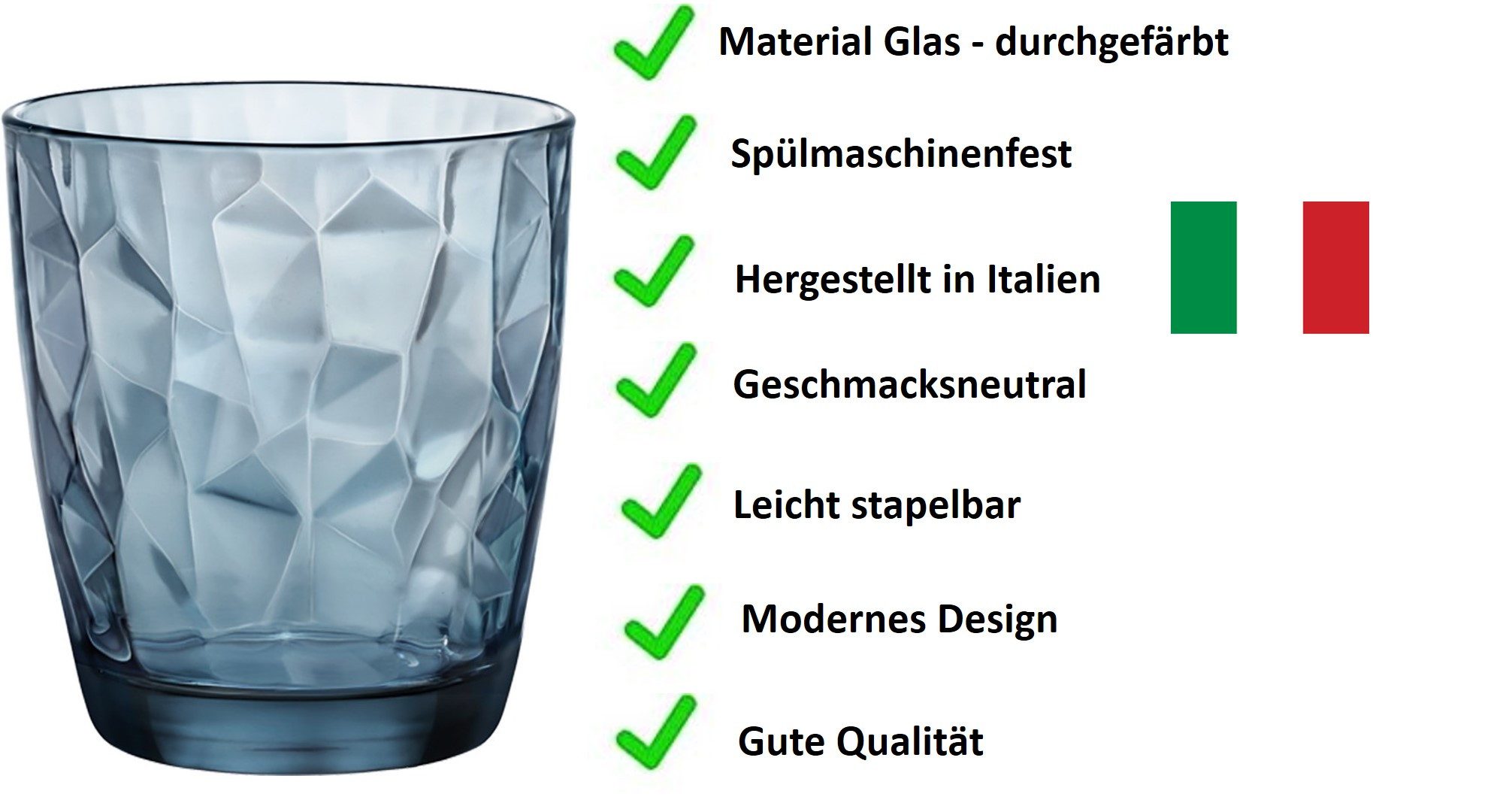 Bormioli Rocco Tumbler-Glas Diamond Trasparente Trinkglas, Wasserglas, Saftglas, 305ml, Glas