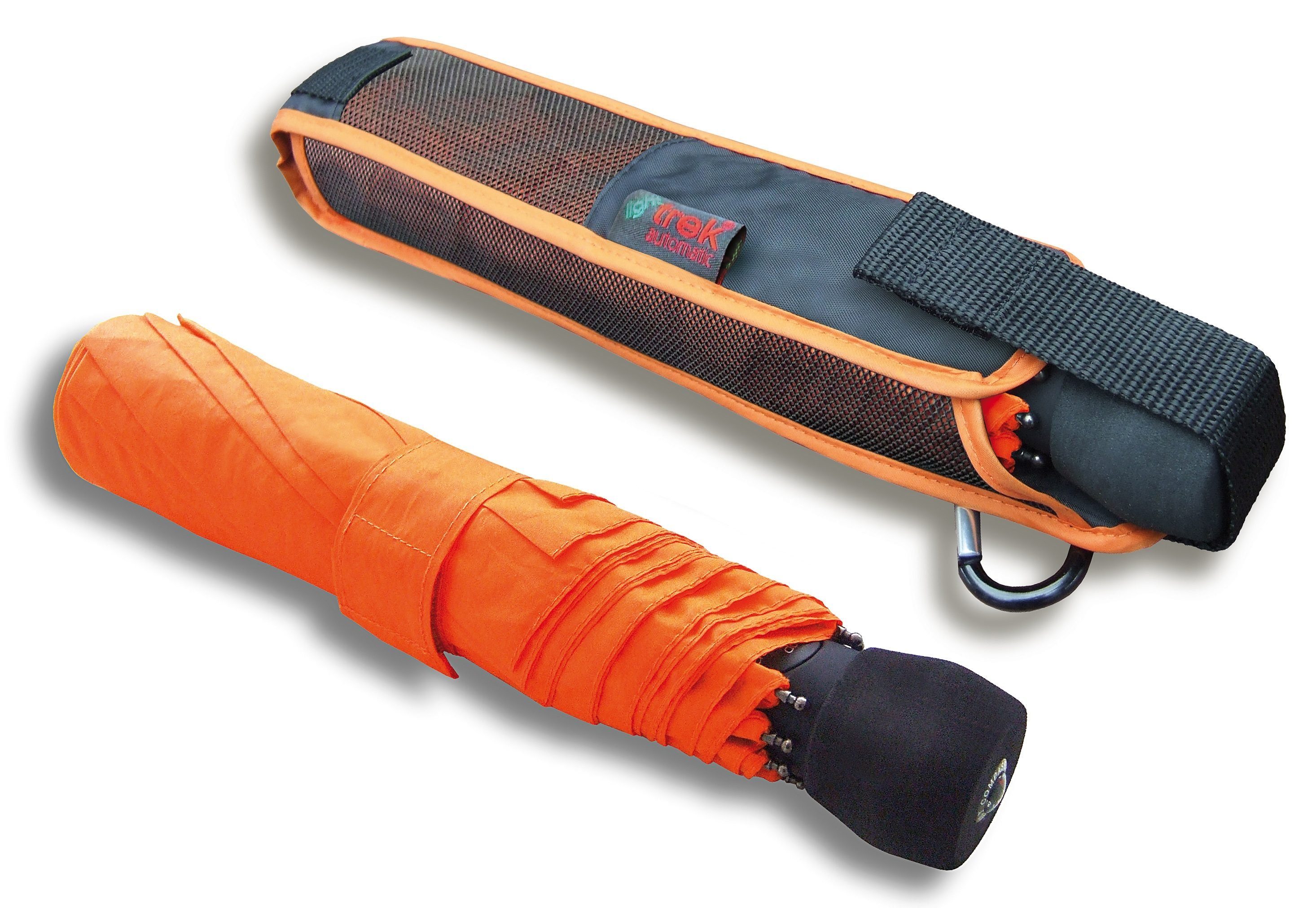 orange Taschenregenschirm mit Kompass trek, EuroSCHIRM® light Automatik, integriertem