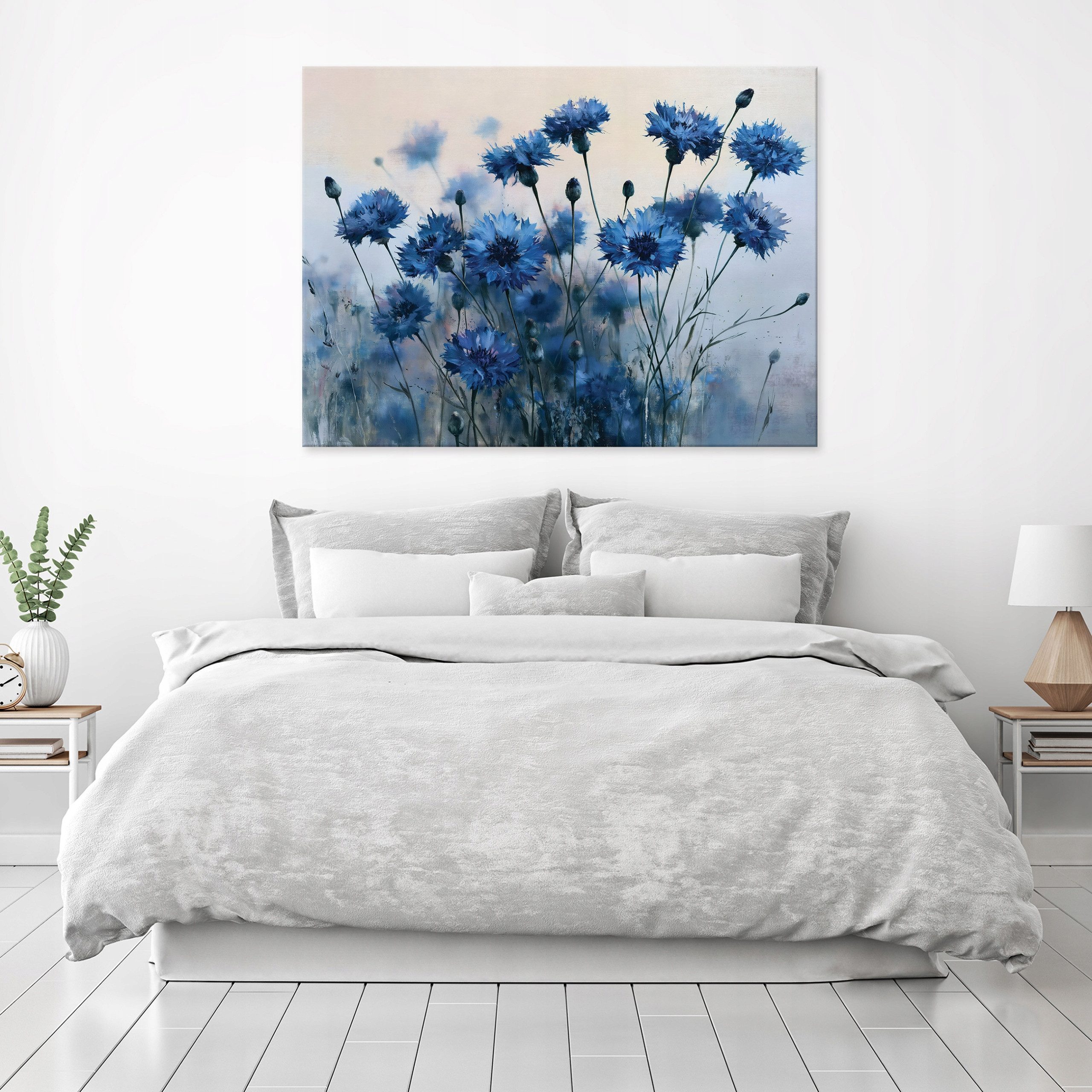 Wallarena Leinwandbild Blaue Blumen UV-beständig handgespannt Badezimmer 60x40 cm, Blumen, 40 x 30 cm