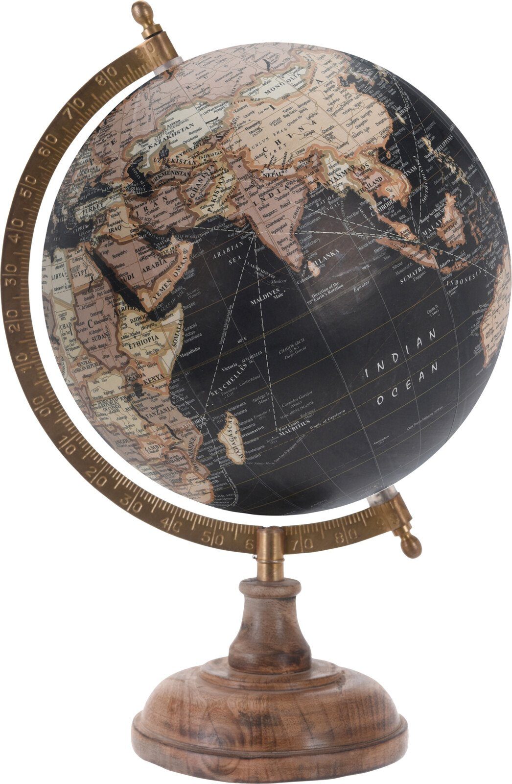 Koopman Globus Tischglobus Weltkarte 32 cm Holzfuß Metallring Ø 20 cm Weiß / Schwarz, (1-tlg), Dekorativ, Erdball, 1:68.000.000 Maßstab