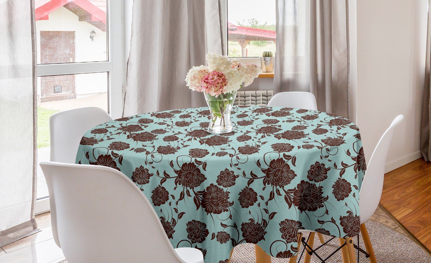 Abakuhaus Tischdecke Kreis Retro Küche für Tischdecke Blumen Esszimmer Dekoration, Blumen-Verzierungen Abdeckung