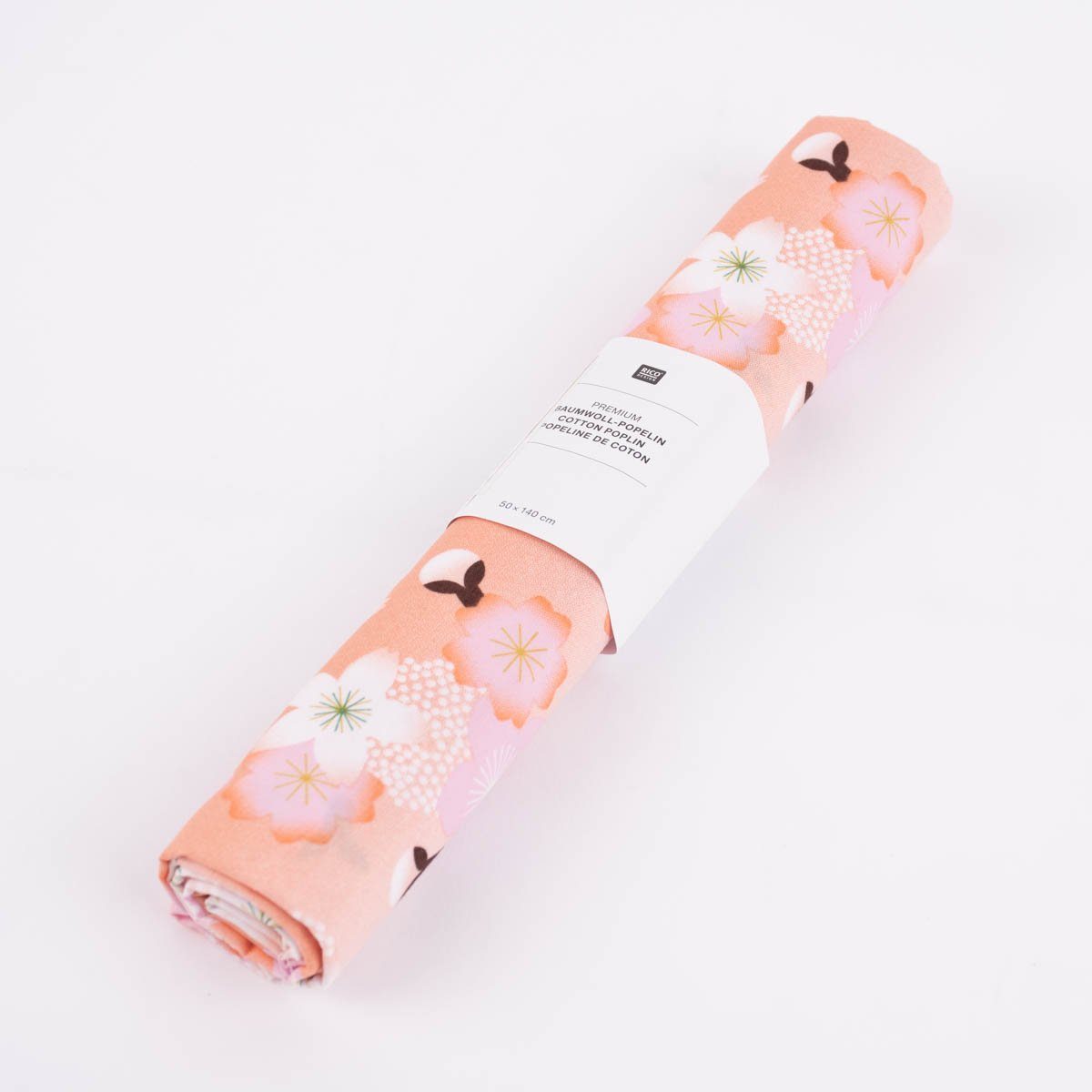 Rico Design Stoff Baumwollstoff Meterware Kirschblüten pfirsich rosa weiß 50x 140cm