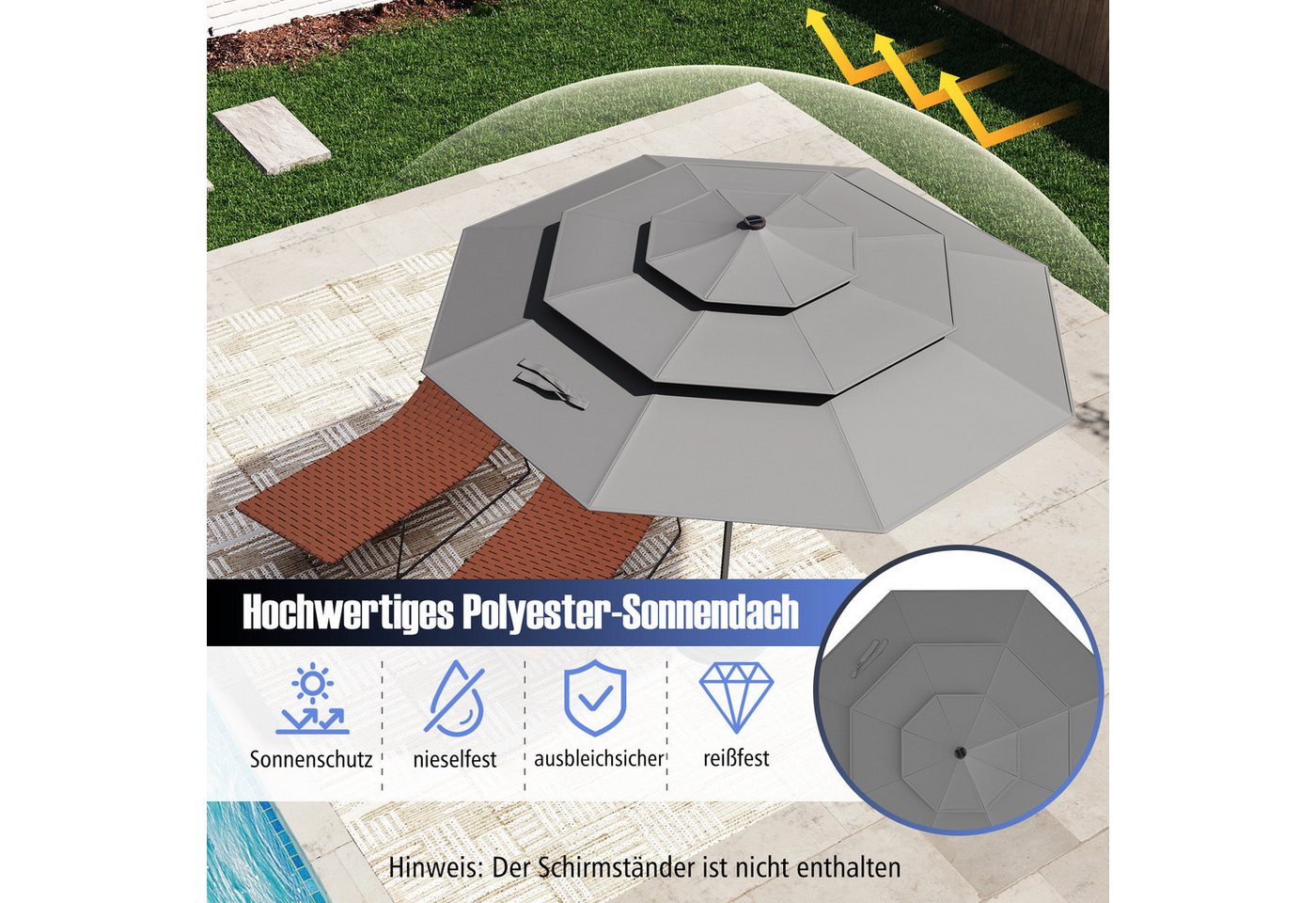 Thumbnail - COSTWAY Sonnenschirm, Ø297cm Balkonschirm mit 32 LED, 3-stöckiger Oberteil