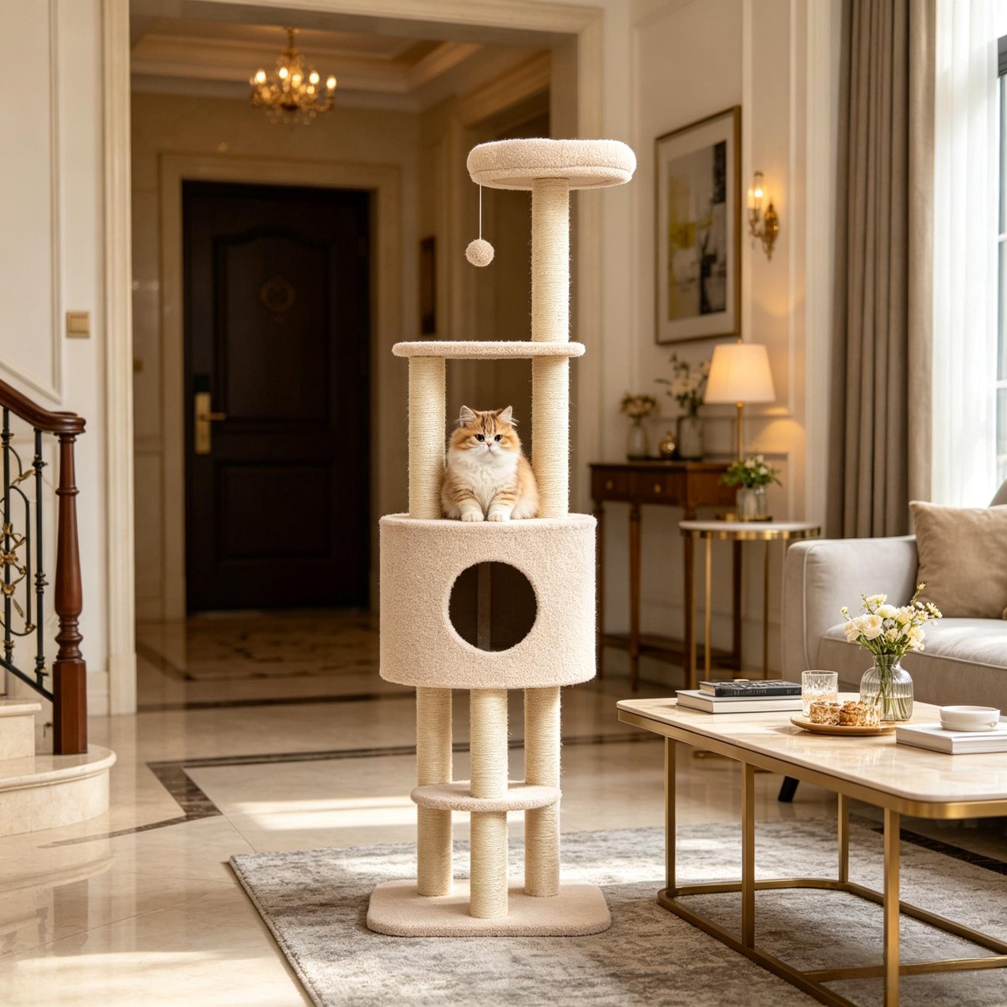 MIBODE Kratzbaum-Liegemulde Kratzbaum 170cm mit 3 Plattformen, Kratzbrett & Katzenkissen