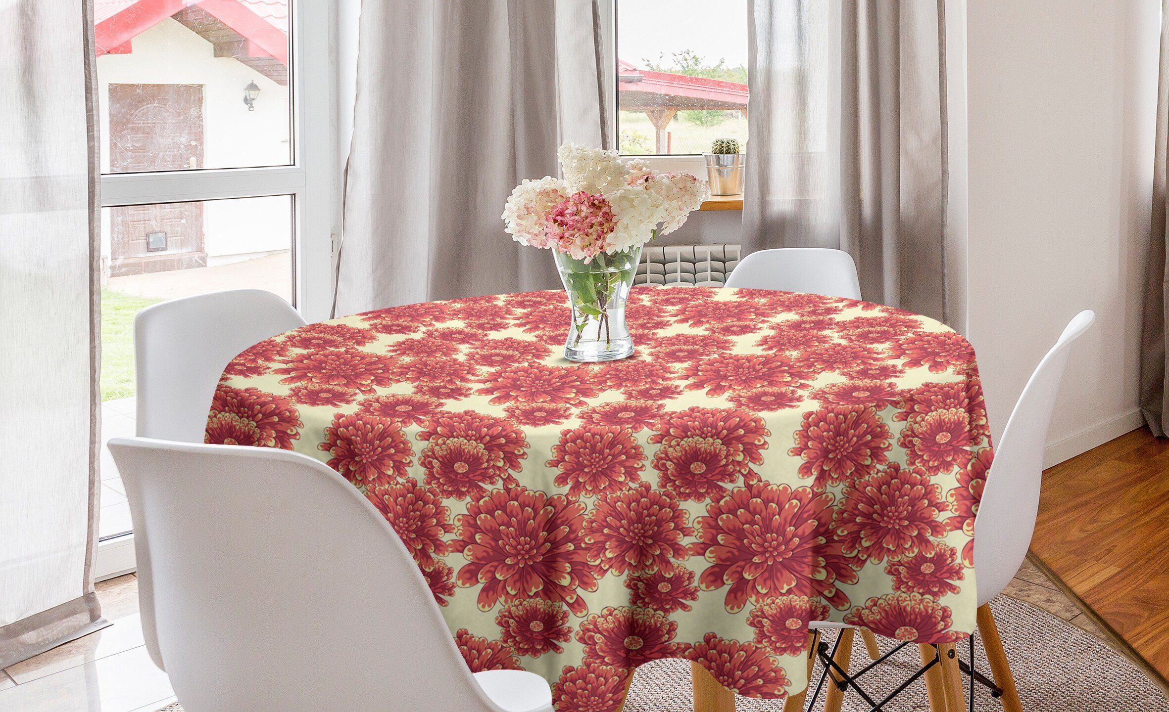 Abakuhaus Tischdecke Kreis Tischdecke Abdeckung für Esszimmer Küche Dekoration, Blumen Blühende Petals Dahlia