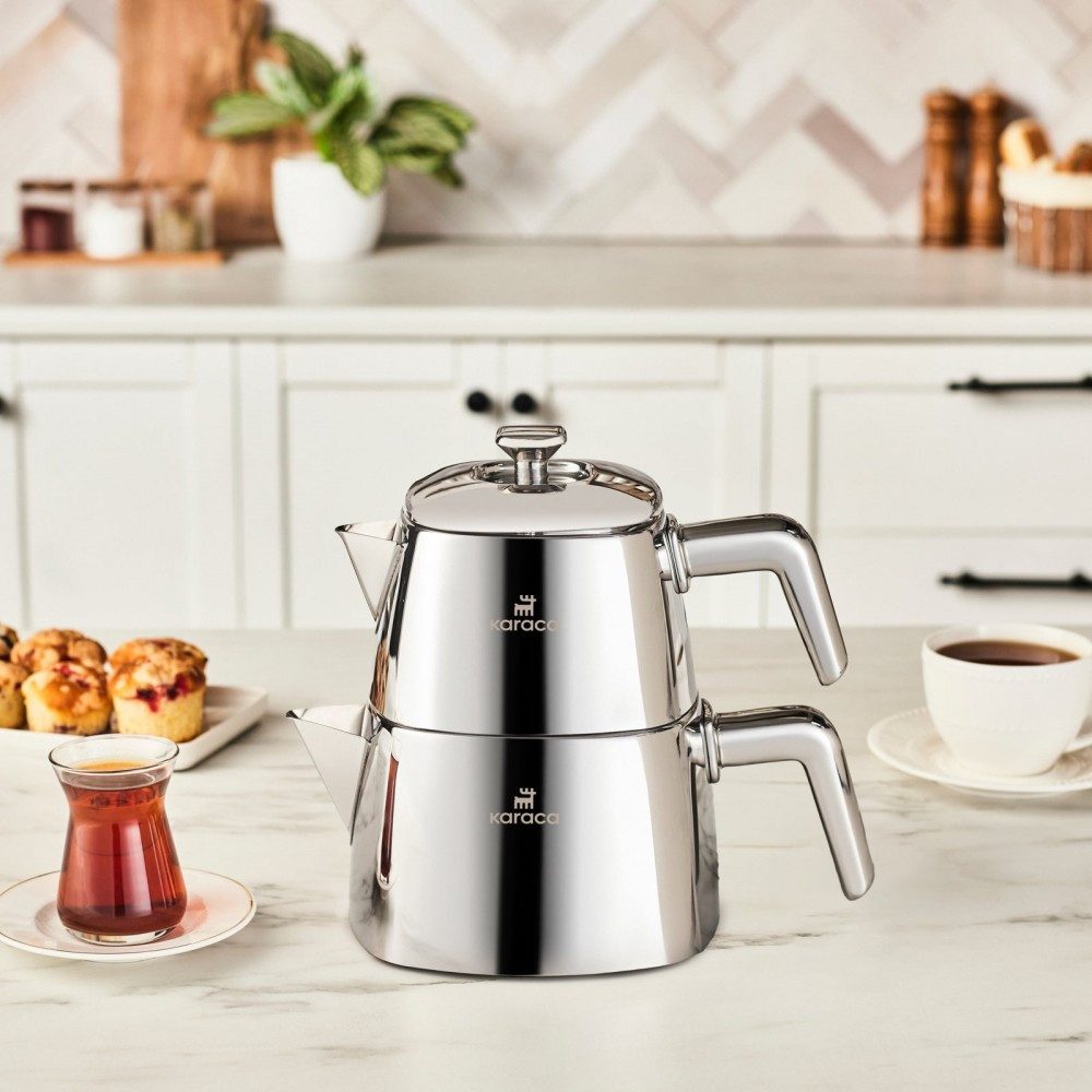 Karaca Teekanne Karaca Brewinox Edelstahl-Teekannen-Set, Groß, Inox, 2 l