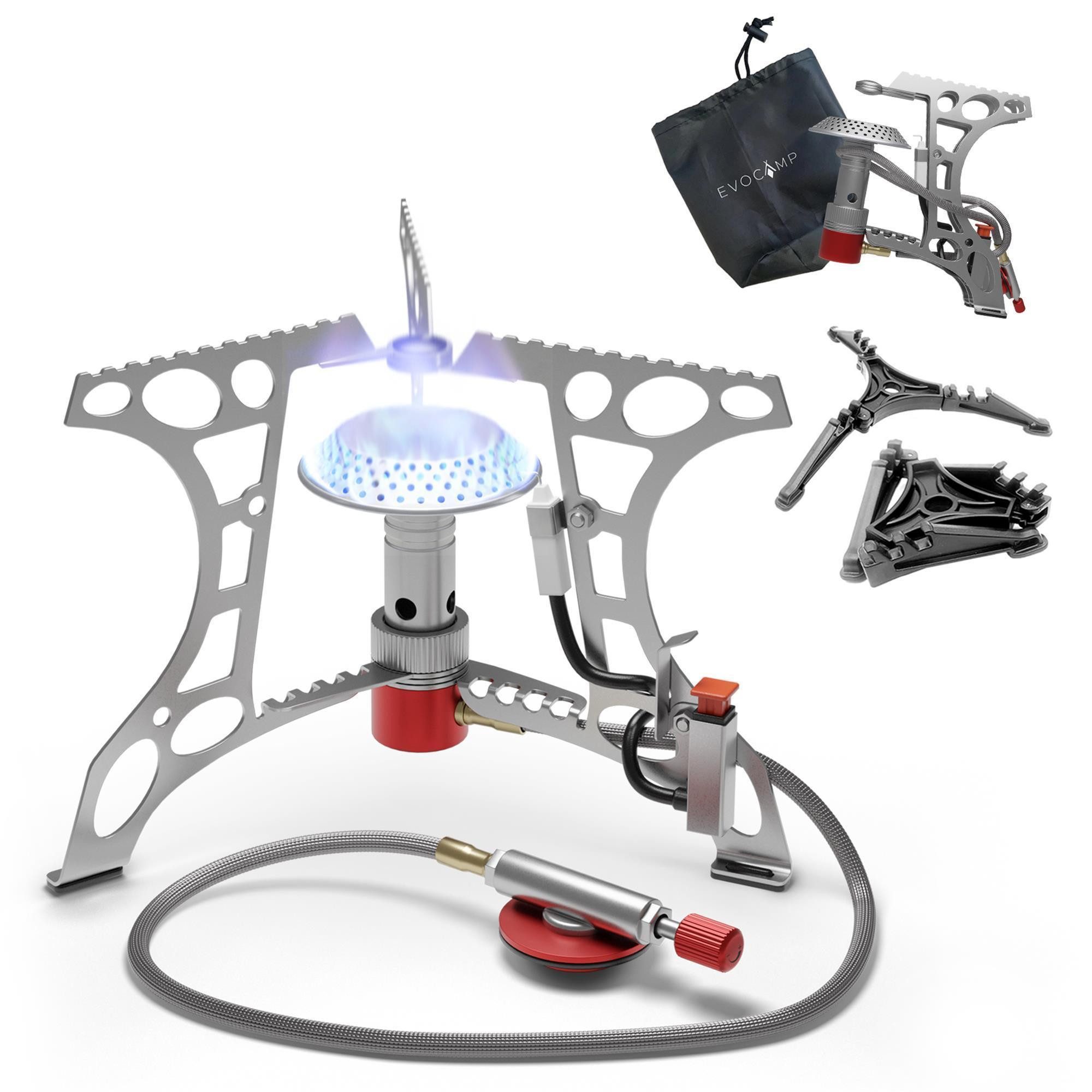 EVOCAMP Gaskocher Mini 3.2 kW mit Piezo-Zünder, ideal für Outdoor, Camping Stove, (ideal für Camping, Angeln und Outdoor), ohne Gaskartuschen