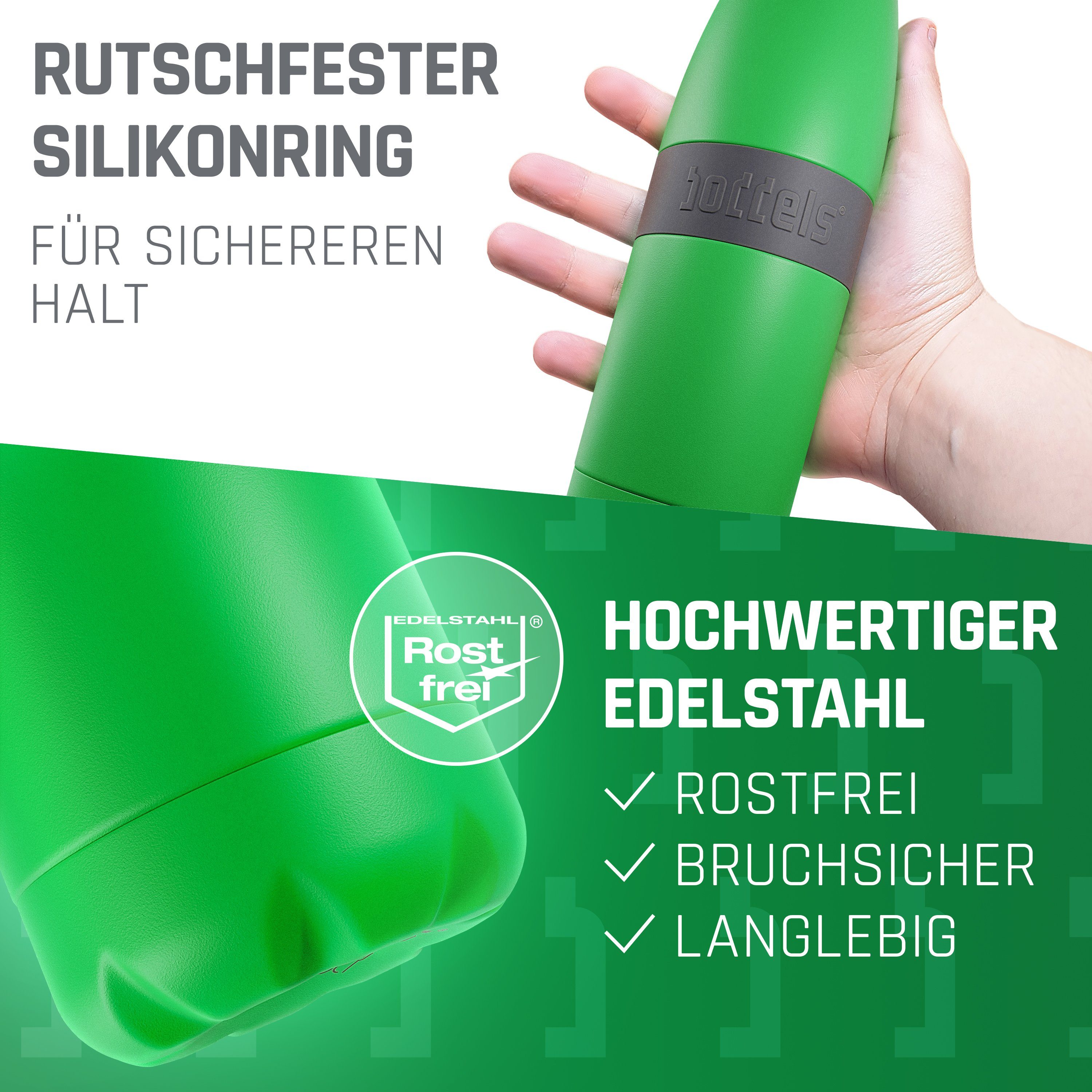 boddels Isolierflasche TWEE+ 500ml Edelstahl, bruchfest Grün aus auslaufsicher, - Anthrazitgrau / doppelwandig, Trinkflasche