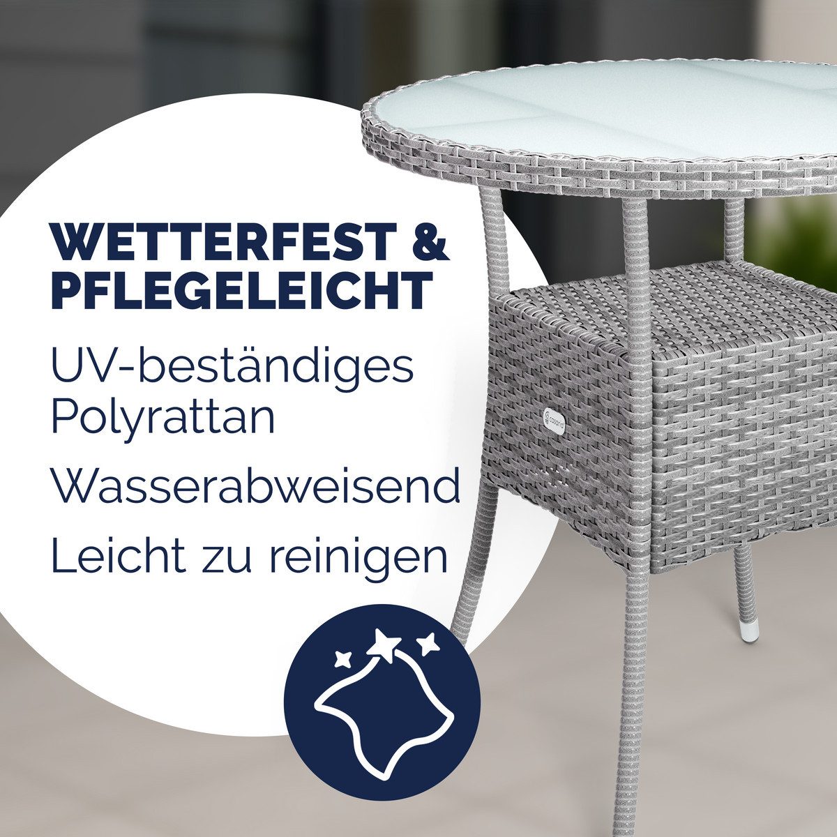 Casaria Gartentisch Ø 60 cm, Ø60cm Rund Glasplatte 80kg Belastbarkeit Wette günstig online kaufen