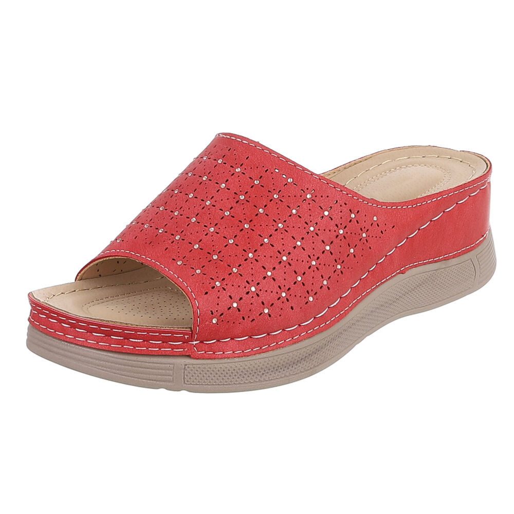 Ital-Design Damen Pantolette mit Lochmuster und Komfortsohle Plateausandaletten (91849117) Keilabsatz/Wedge Keilsandaletten in Rot
