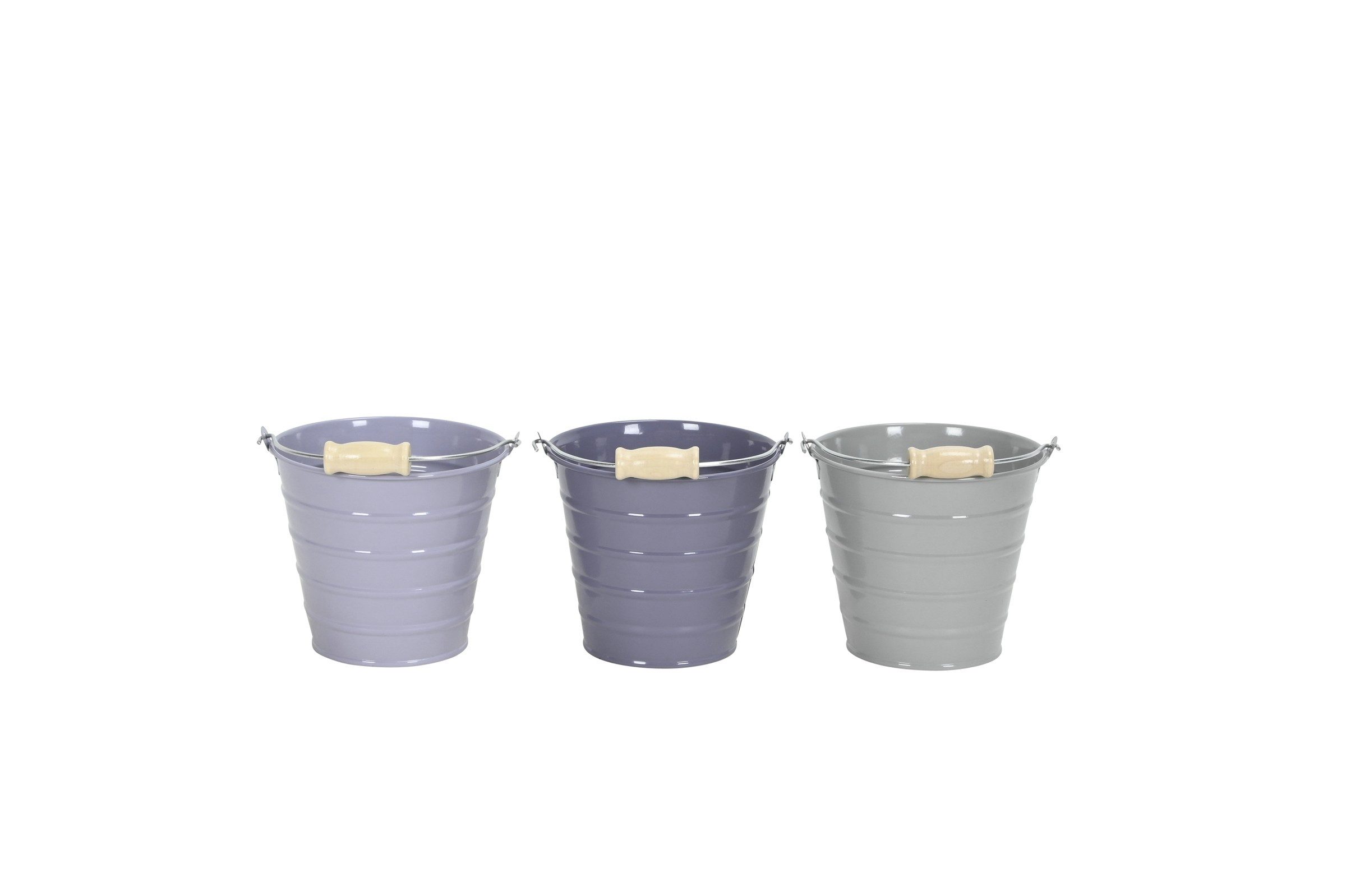 finehomegarden Blumentopf Eimer Metall mit Henkel 3farbig sort. Pflanztopf flieder/lila/grau (3 St), Topf Metalleimer Übertopf Pflanzgefäß 4Größen wählbar / Paket