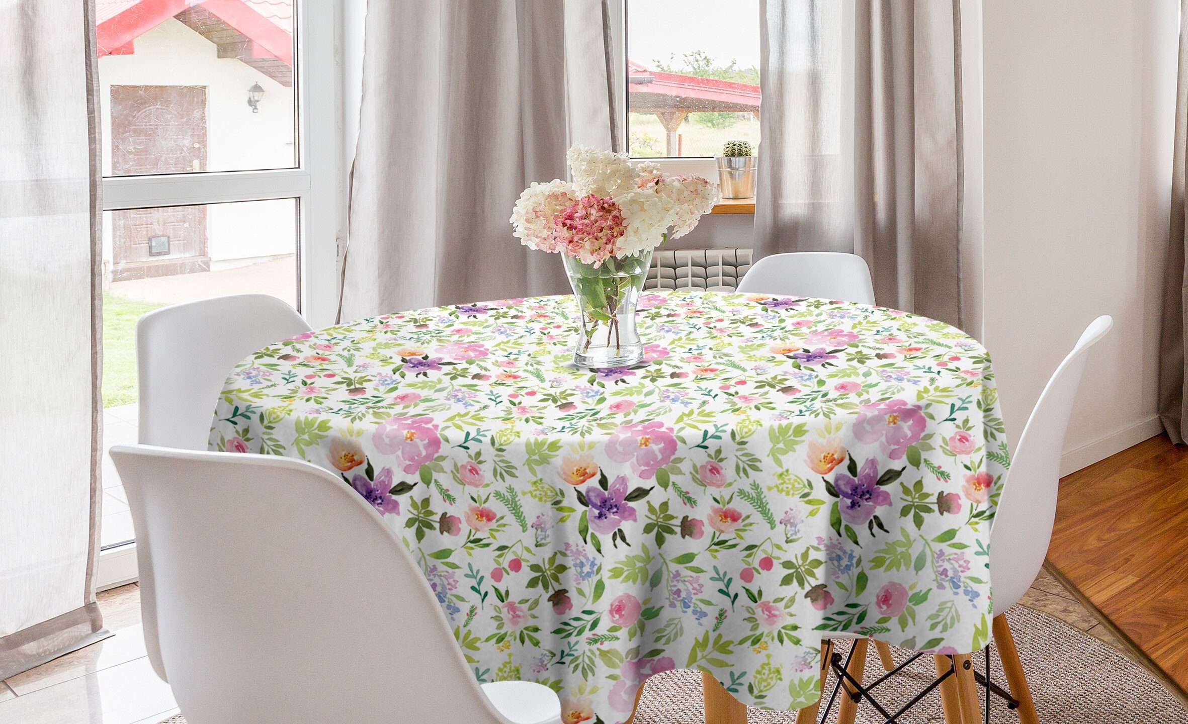 Abakuhaus Tischdecke Kreis Tischdecke Abdeckung Küche Frühlings-Blumen Aquarell Esszimmer Sanfte für Dekoration