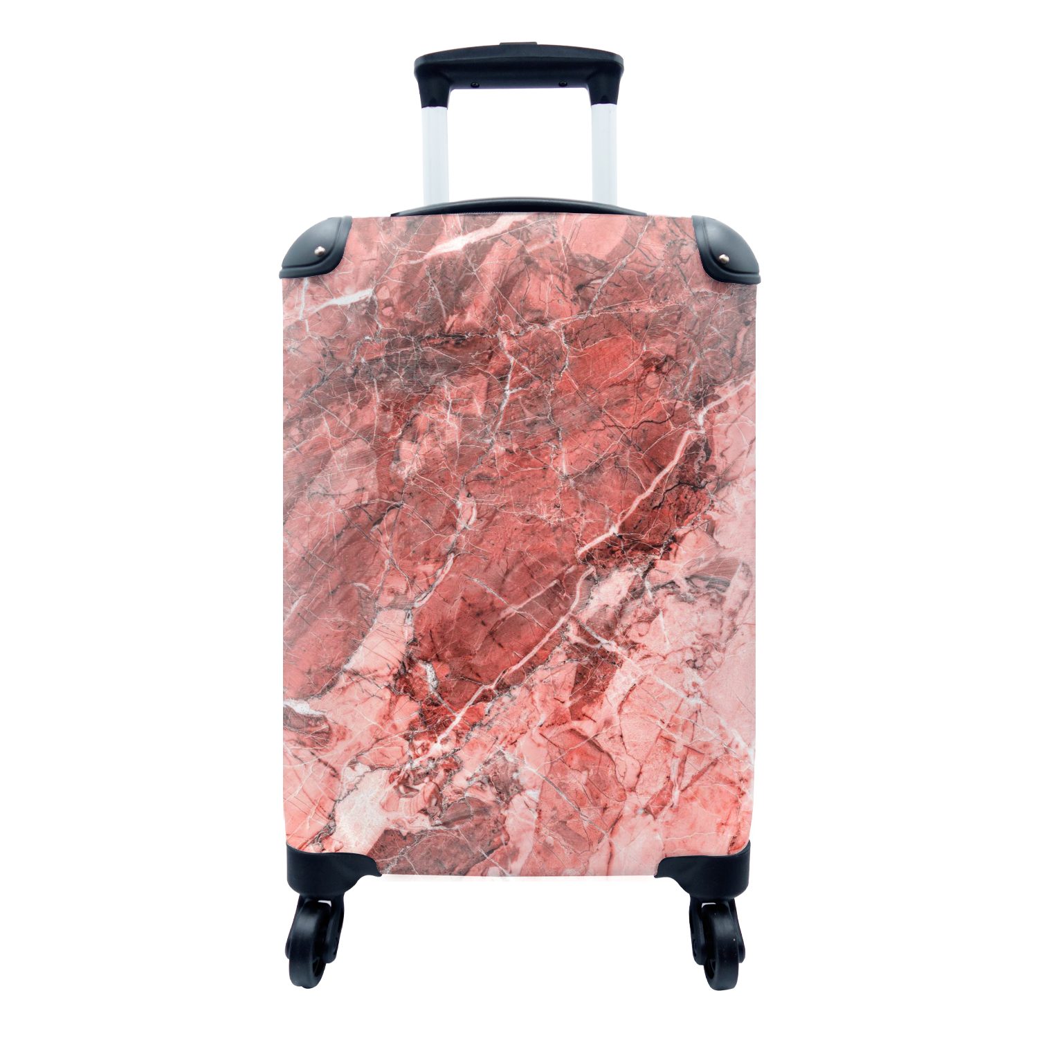 MuchoWow Handgepäckkoffer Granit - Rot - Kieselstein - Weiß, 4 Rollen, Reisetasche mit rollen, Handgepäck für Ferien, Trolley, Reisekoffer