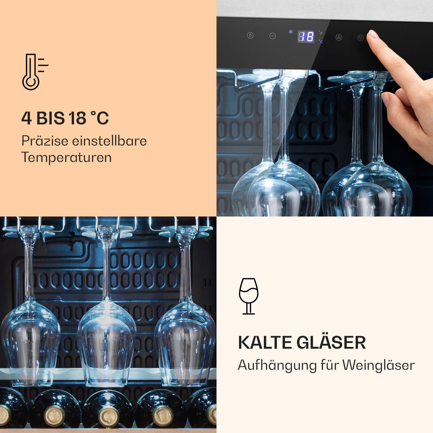 Klarstein Weinkühlschrank Vinamour 46 bottle Uno, für 46 Standardflaschen á 0,75l,Wein Flaschenkühlschrank Weintemperierschrank Weinschrank Kühlschrank