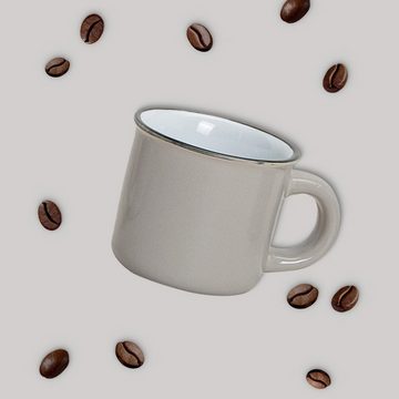 matches21 HOME & HOBBY Tasse Espresso-Tassen 6er Set Emaille-Optik einfarbig Modern Vintage, Keramik, Kleine Kaffee-Tassen, dickwandig, grau beige weiß, 50 ml