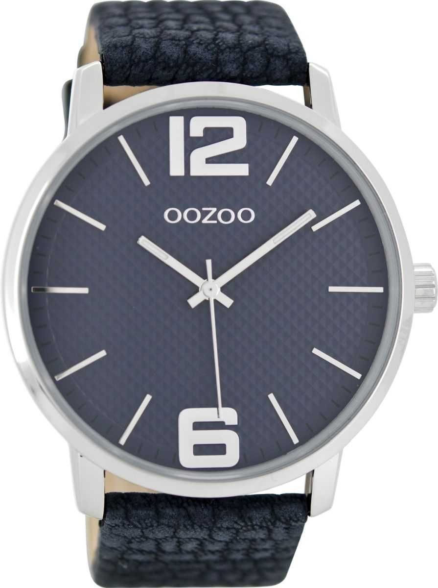 OOZOO Quarzuhr XXL Herrenuhr C8503 Dunkelblau Lederband 48 mm