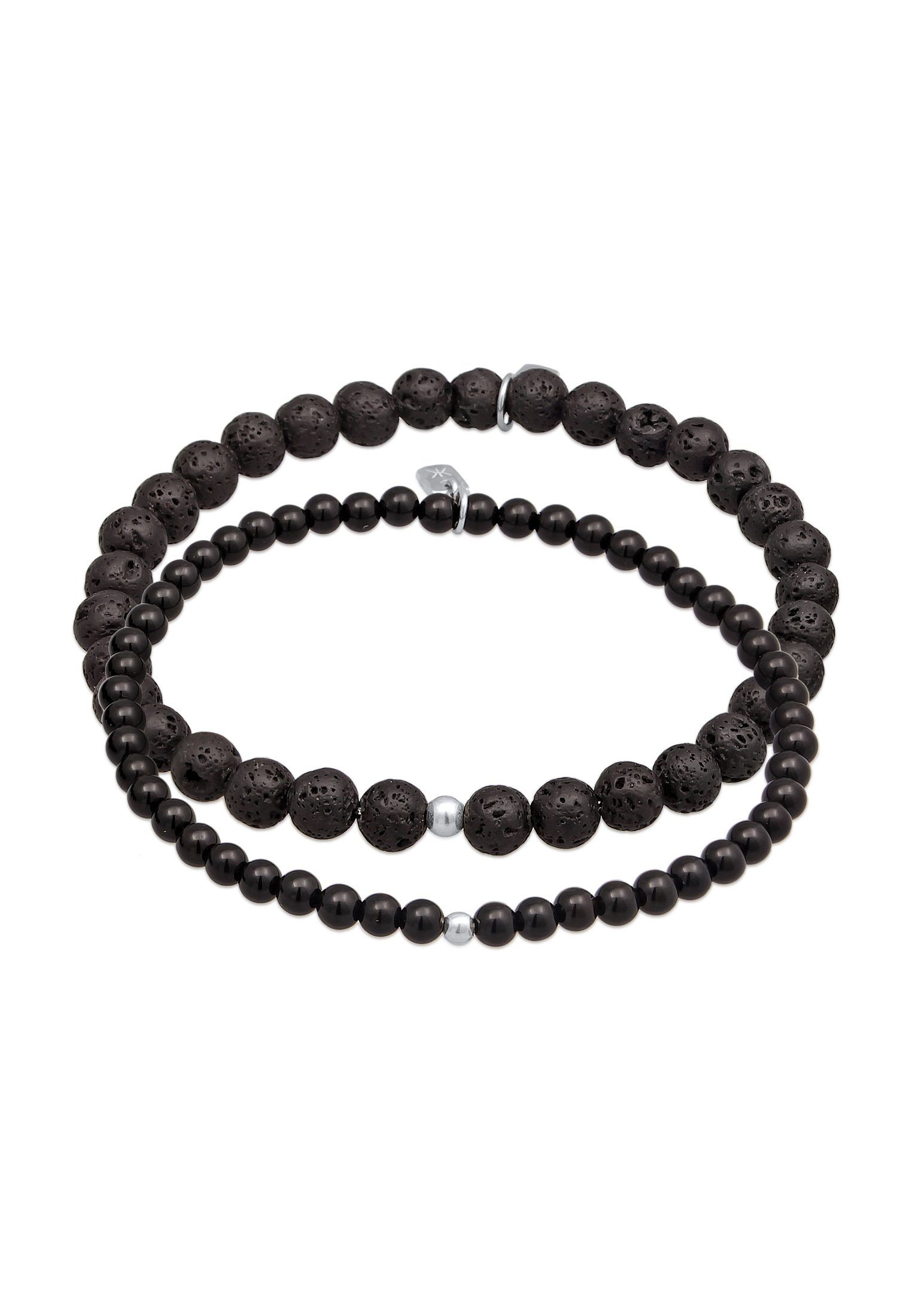 Set 925 aus Kugel Kuzzoi Perlen Onyx Bead Silber, Bead-Armband-Set Lava Edelstein