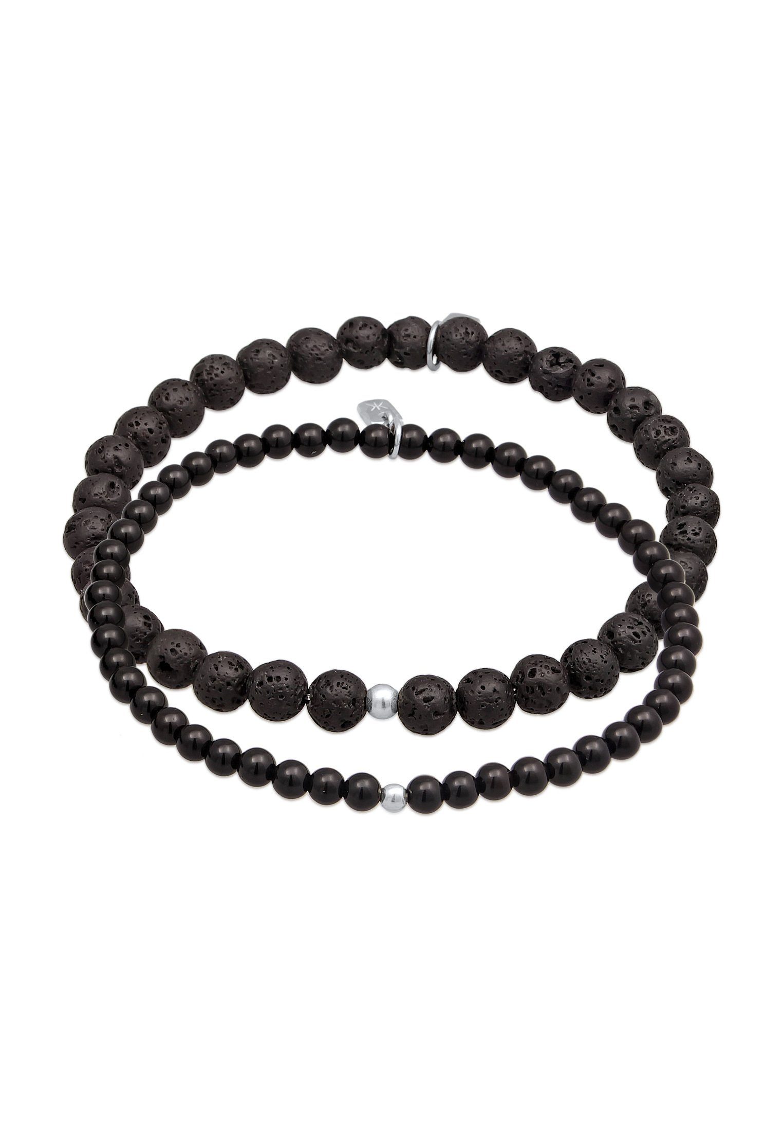 Kuzzoi Bead-Armband-Set Lava Onyx Edelstein Kugel Bead Perlen Set 925 aus Silber