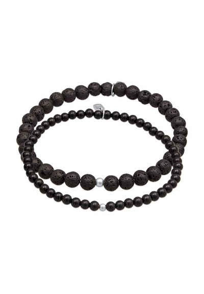 Kuzzoi Bead-Armband-Set Lava Onyx Edelstein Perlen Set Bead aus 925 Silber, Kugel