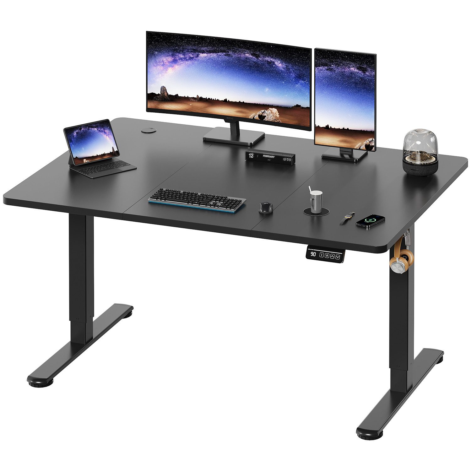 HOMALL Schreibtisch Höhenverstellbar elektrischer Memory-Funktion 100/120/140/160/180cm (Zweistufige Hohenverstellung Ergonomischer Kopfhorerhaken und Kabelhalterung)