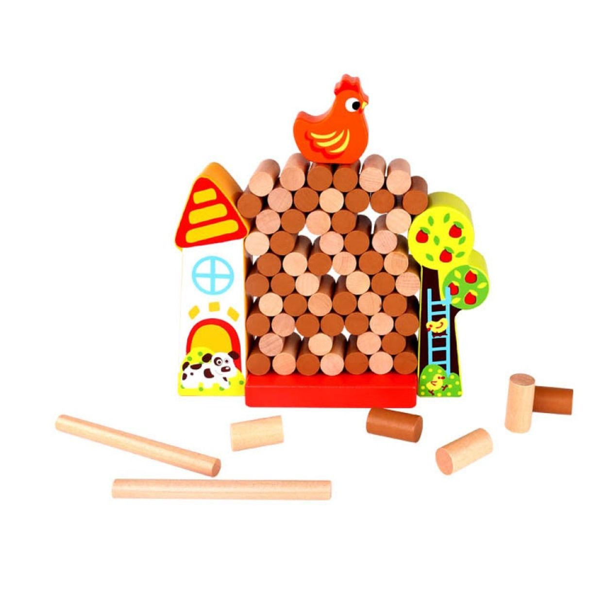 Tooky Toy Stapelspielzeug Holz-Lernspiel Farm TKC572, (69-tlg), Geschicklichkeitsspiel 69-tlg. ab 3 Jahren