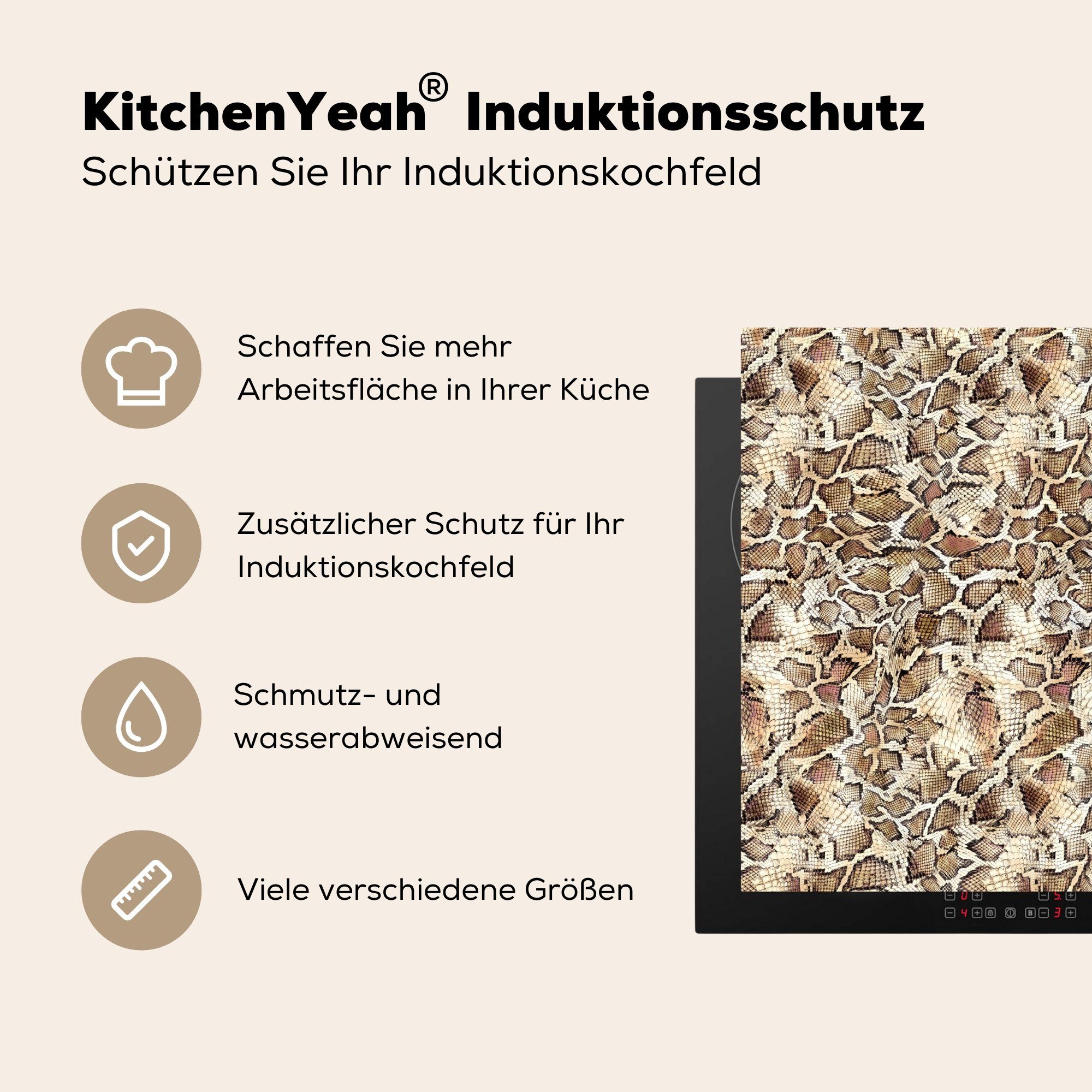 MuchoWow Herdblende-/Abdeckplatte Schlange - Tiere Induktionskochfeld, (1 Vinyl, Design, Ceranfeldabdeckung cm, Induktionsschutz, 57x51 - tlg)