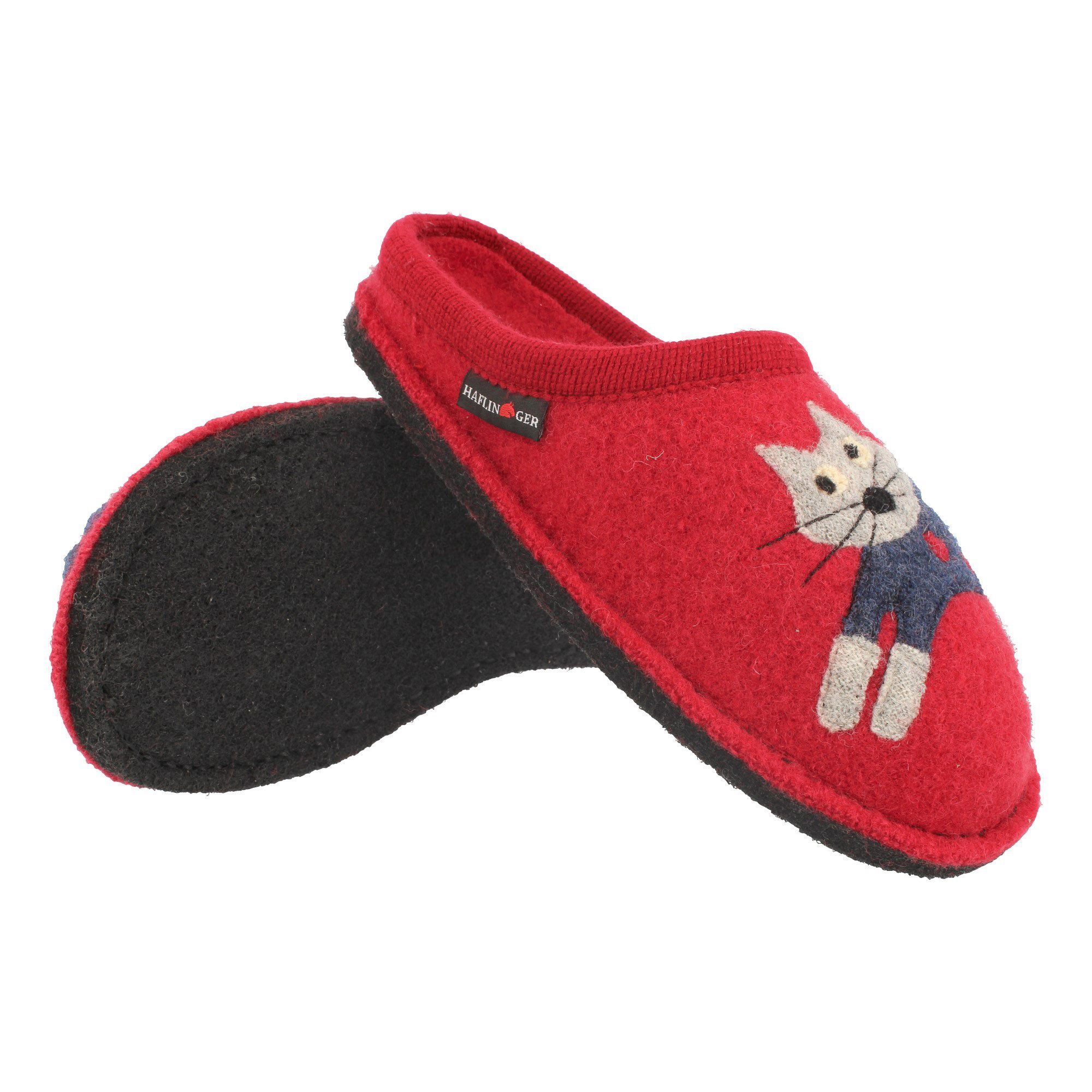 Haflinger Flair Cucho Pantoffeln gewalkter aus Wolle Katze Unisex Hausschuh