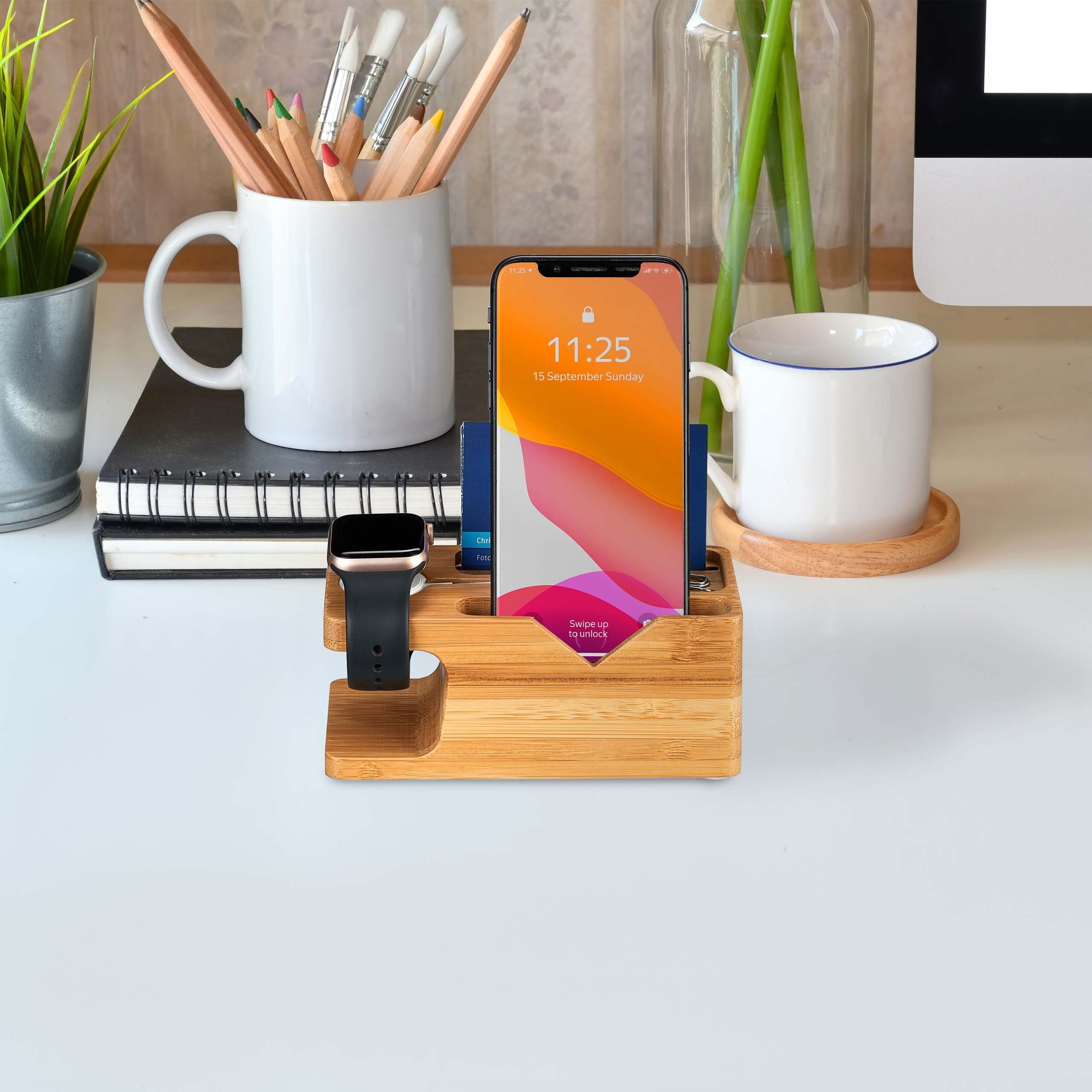 relaxdays Handy-Halterung Ladestation Smartphone und Smartwatch