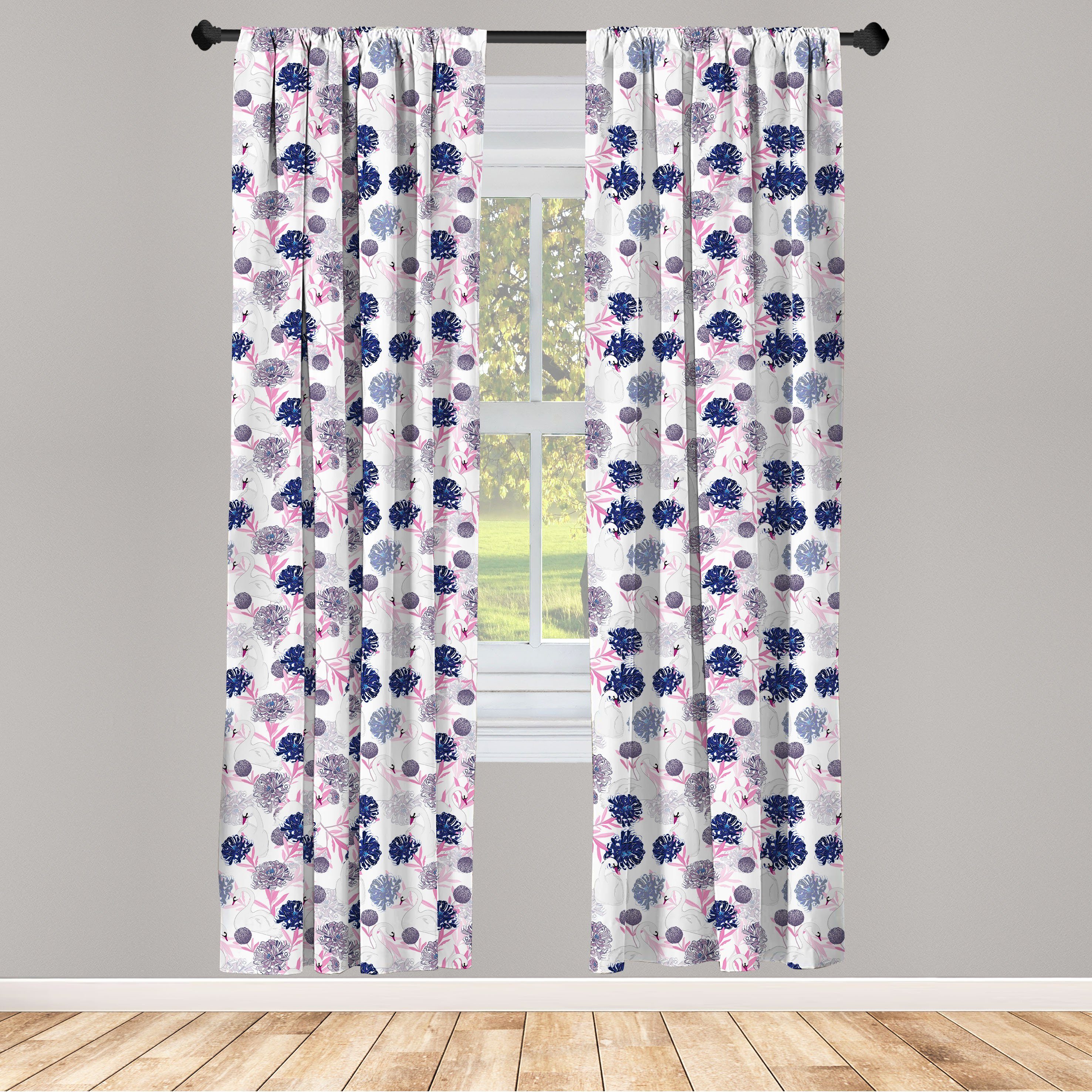 Gardine Vorhang für Wohnzimmer Schlafzimmer Dekor, Abakuhaus, Microfaser, Swans Frühlings-Blumen Gracious Tier