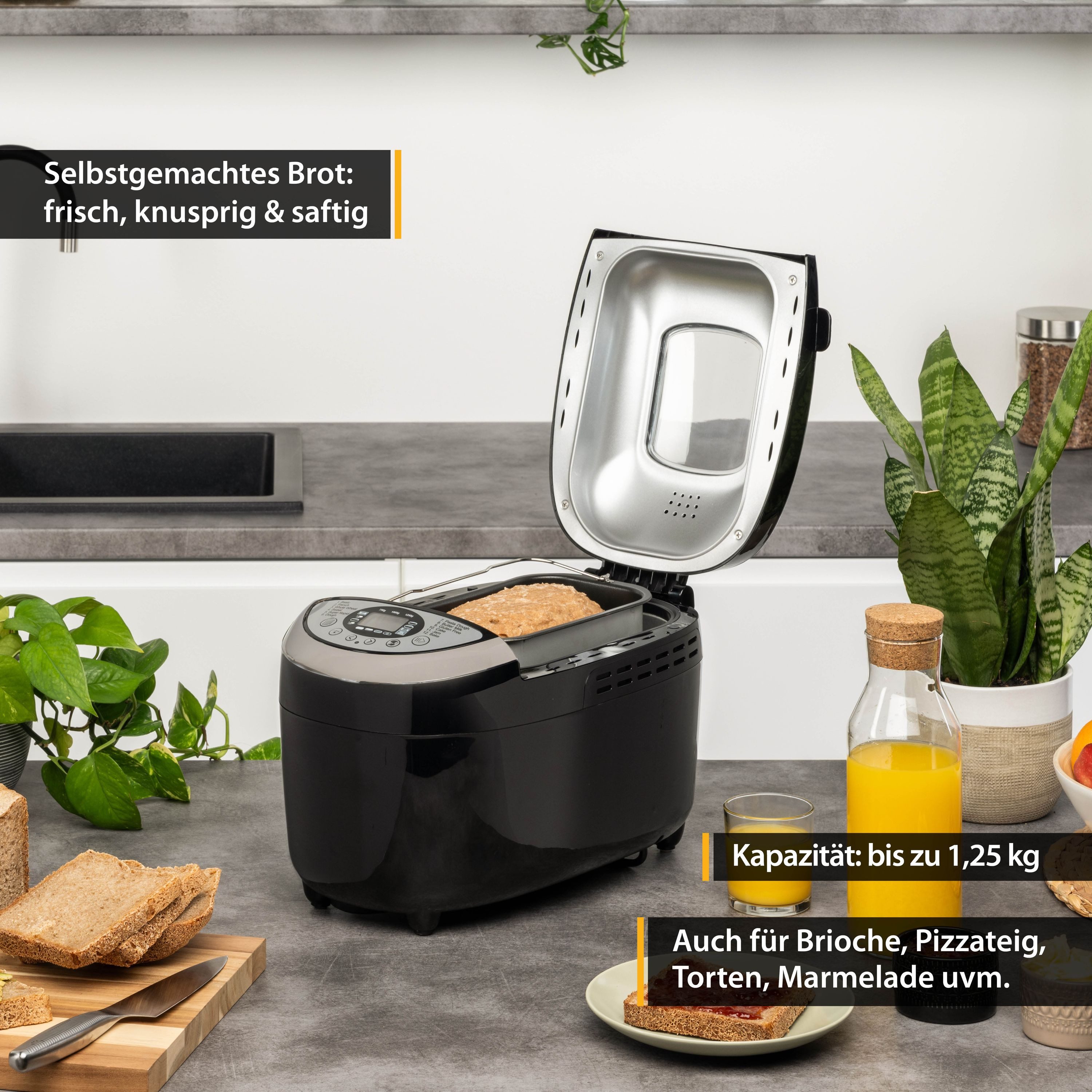 TZS FIRST AUSTRIA Brotbackautomat 850W, 900-1250 g, 12 Funktionsmenüs, Antihaftbeschichtet, Timer, 850 W, Warmhaltefunktion, herausnehmbare Brotform, inkl. 2 Knethaken