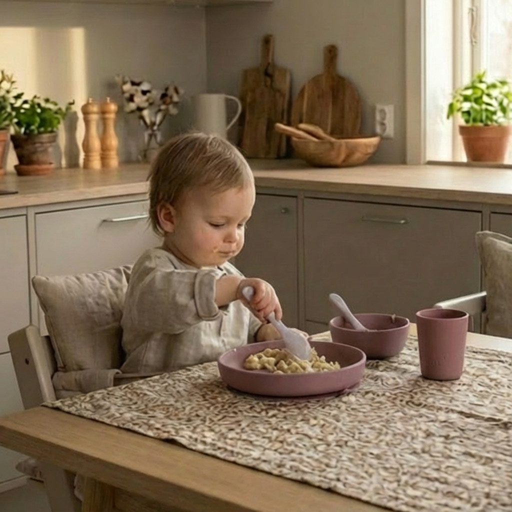 Zayno Kindergeschirr-Set Silikon-Geschirrset für Kinder "Tischlein Deck Dich" in Altrose (5-tlg), 1 Personen, Silikon, BPA-frei und LFGB-konform