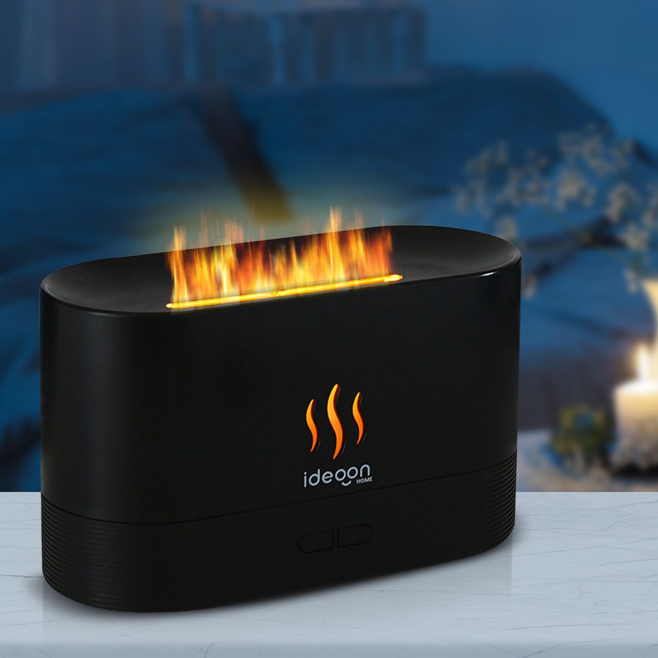 shop'n smile ideoon Diffuser Aroma Diffuser mit Flammeneffekt Ultraschall 10h Duftbefeuchter USB-C, 2 Helligkeitsstufen, Auto-Stop bei Leerstand, Tankkapazität 180 ml