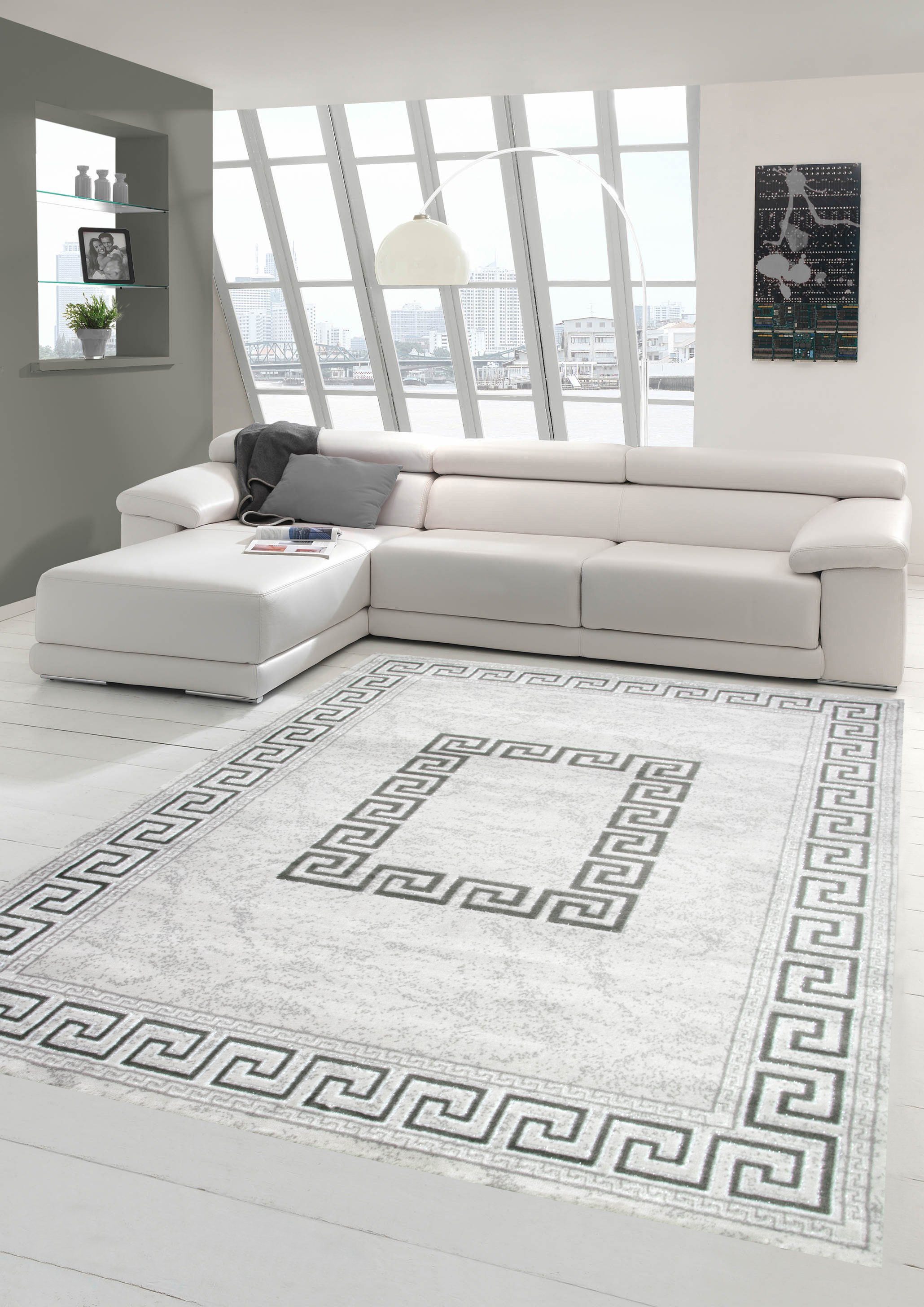 Teppich »Moderner Teppich Orientteppich mit Glitzergarn mit Bordüre in  Grau«, Teppich-Traum, rechteckig, Höhe 12 mm online kaufen | OTTO