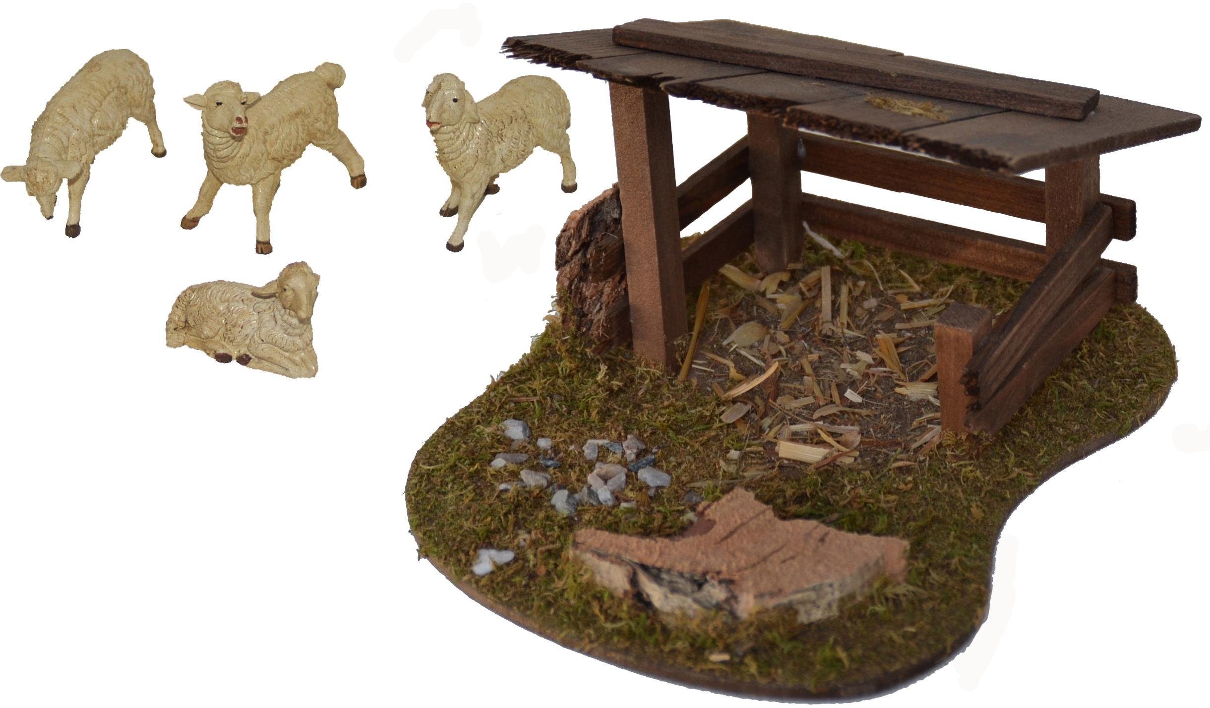 Alfred Kolbe Krippen-Zubehör Schafunterstand und 4 Schafe, Weihnachtsdeko ( günstig online kaufen