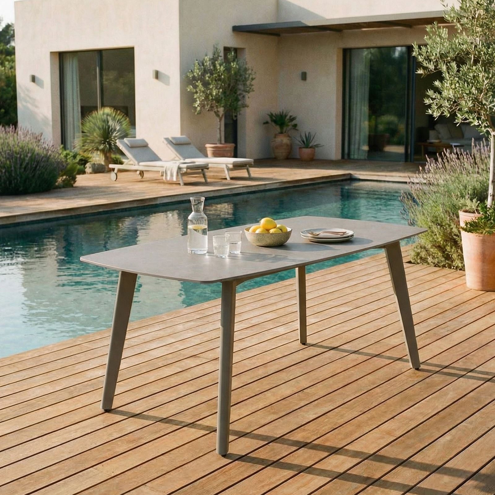 IDIMEX Gartentisch MEZA, Terrassentisch 180 x 90cm mit Keramik- Platte und Aluminium champagner