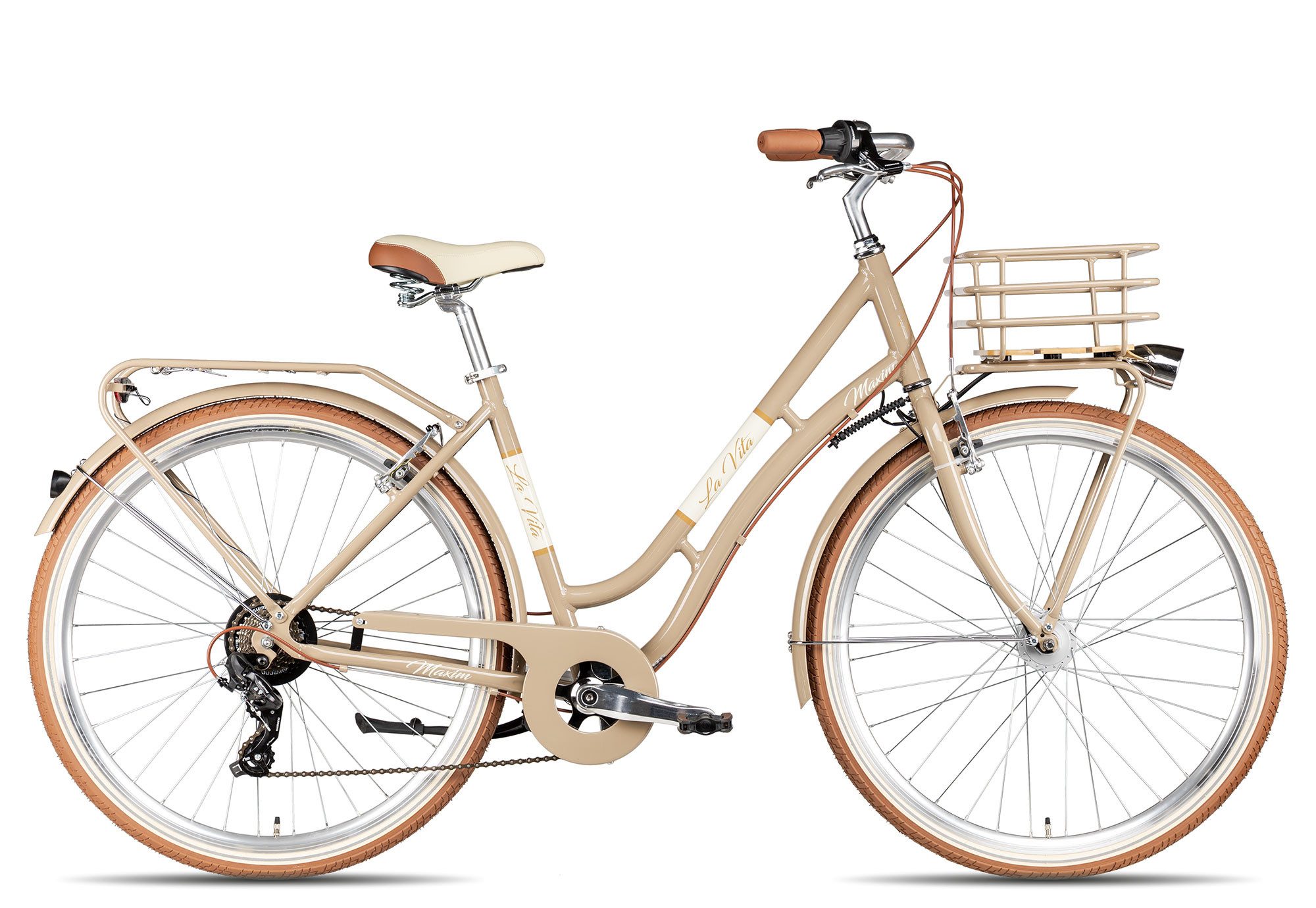 Maxim Cityrad La Vita, 7 Gang Shimano Tourney 7 Schaltwerk, Kettenschaltung, Straßenausstattung braun/beige
