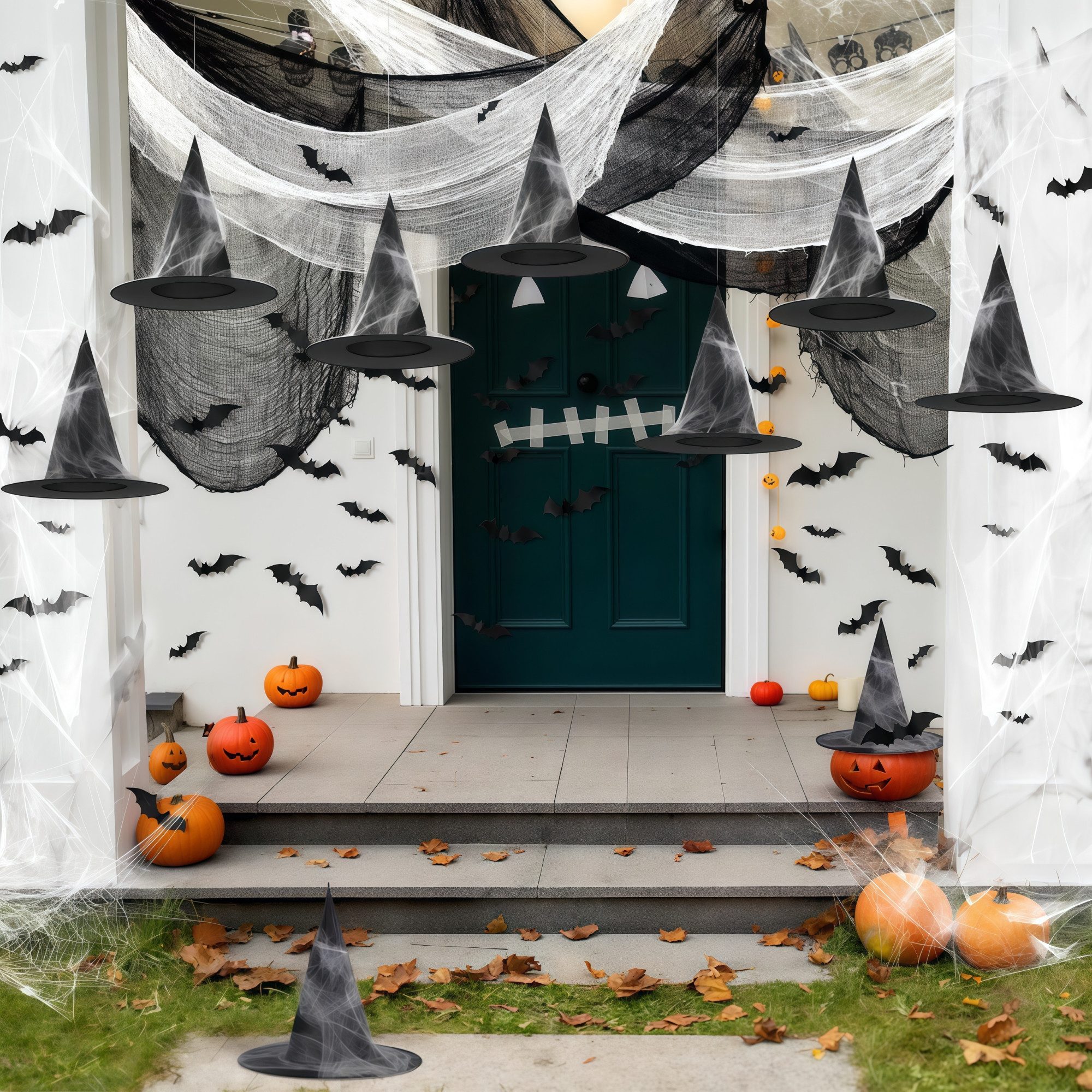 FOUORTUNATE-BEE Dekohänger Halloween Hexenhut-Deko, 44-teilig, zuschneidbare Grusel-Dekoration (44 St), 44-teiliges Halloween-Dekoset für Fenster, Türen & Räume