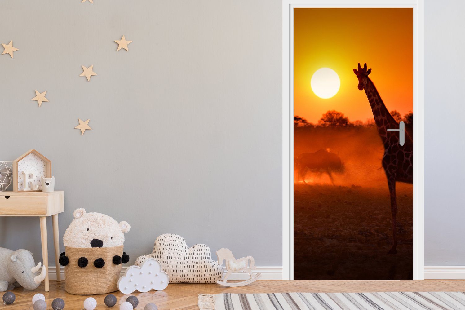 - Fototapete Savanne, Tür, bedruckt, Giraffe Sonne St), cm für Türtapete MuchoWow Matt, Türaufkleber, - (1 75x205