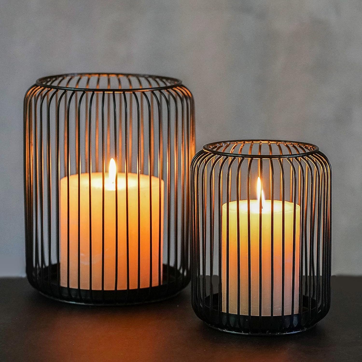 Windlicht Windlicht 2er Set, Kerzenständer Metall Schwarz