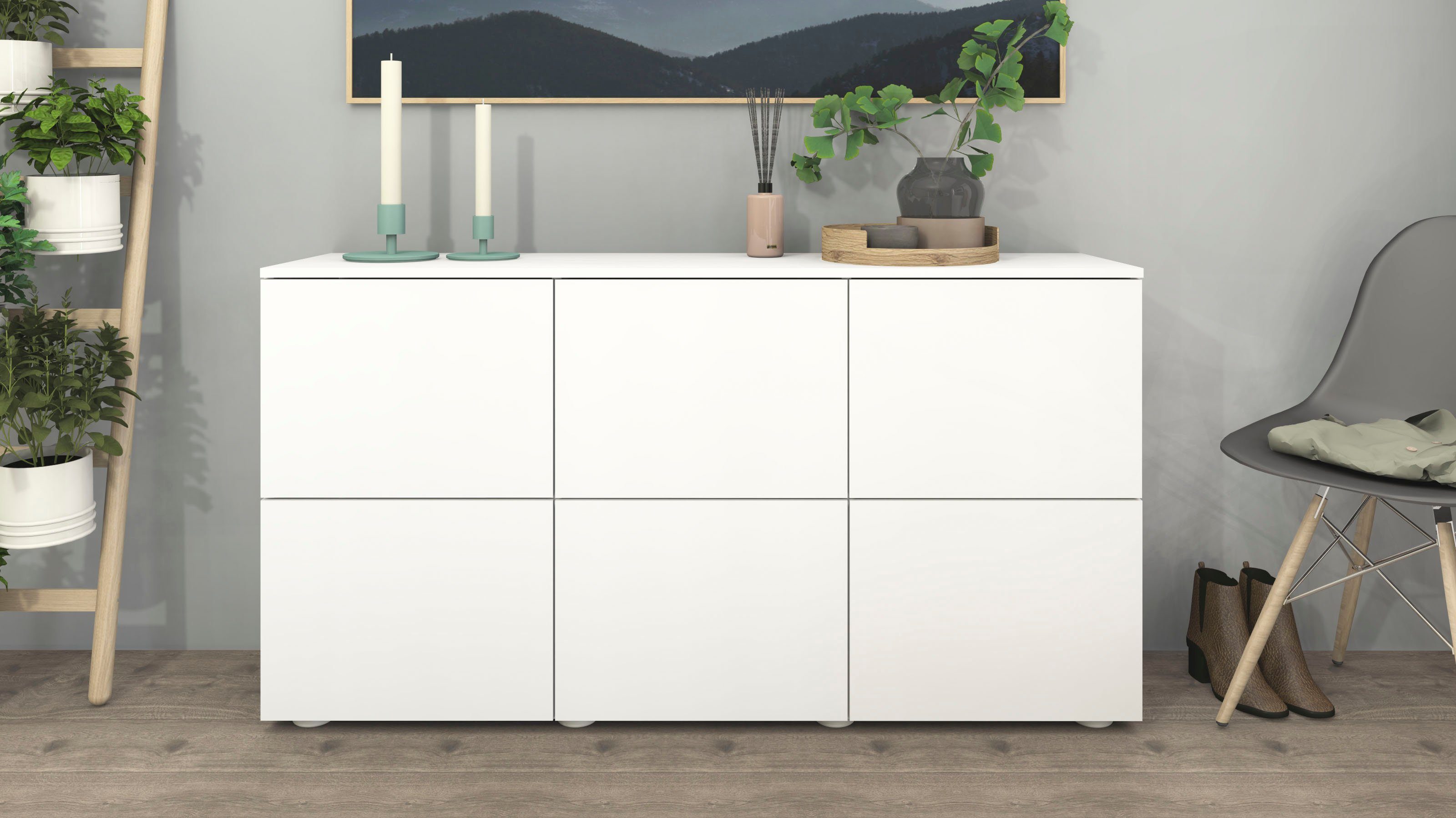 borchardt Möbel Sideboard Rova, Kommode Breite 139 cm, Praktische Push-to-open-Funktion, 6 Türen und 3 verstellbare Böden
