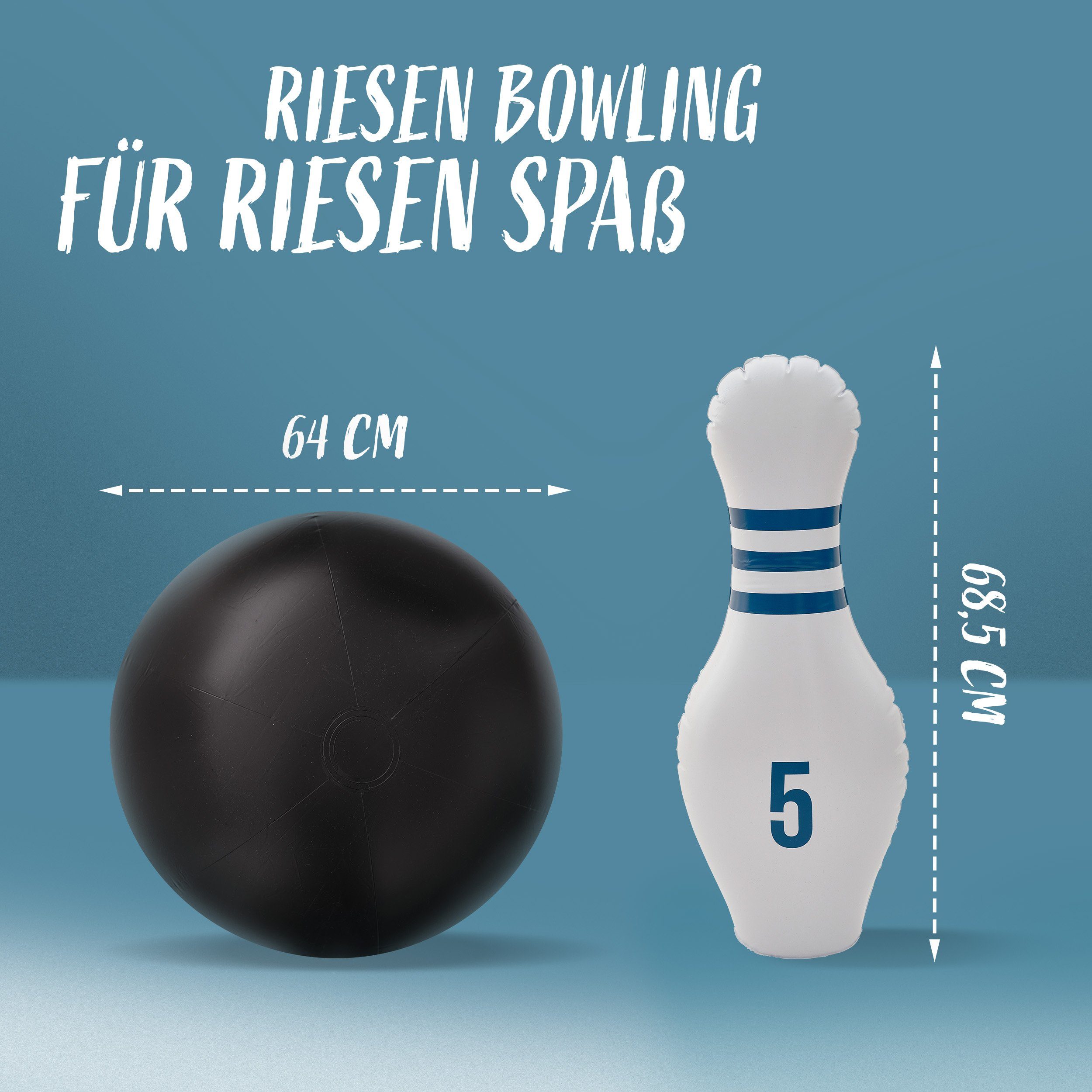 Ocean5 Spiel XXL Bowling-Spiel Aufblasbares Kegeln-Set, Familienspiel, für Kinder - 1 Ball mit 6 Pins